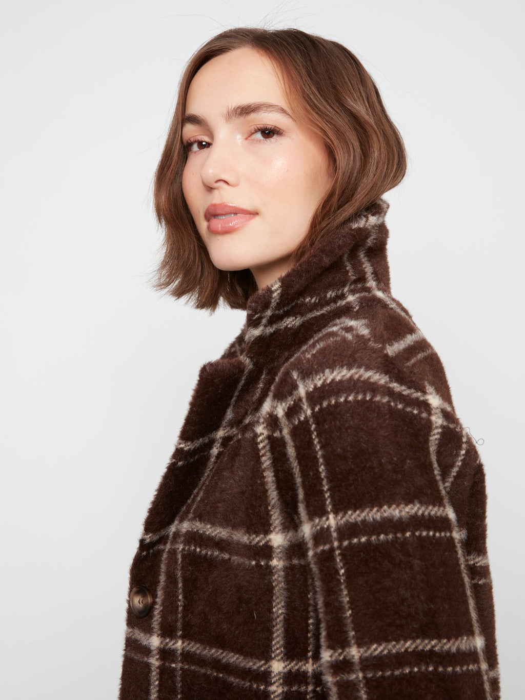 Plaid Knit Coatigan with Patch Pockets
