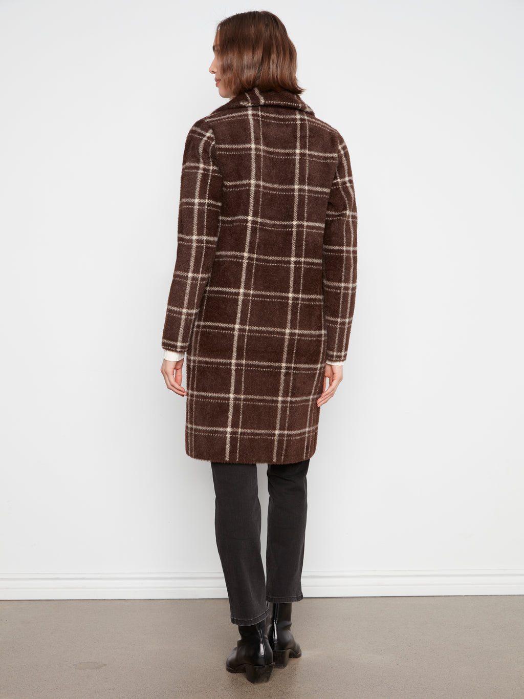 Plaid Knit Coatigan with Patch Pockets