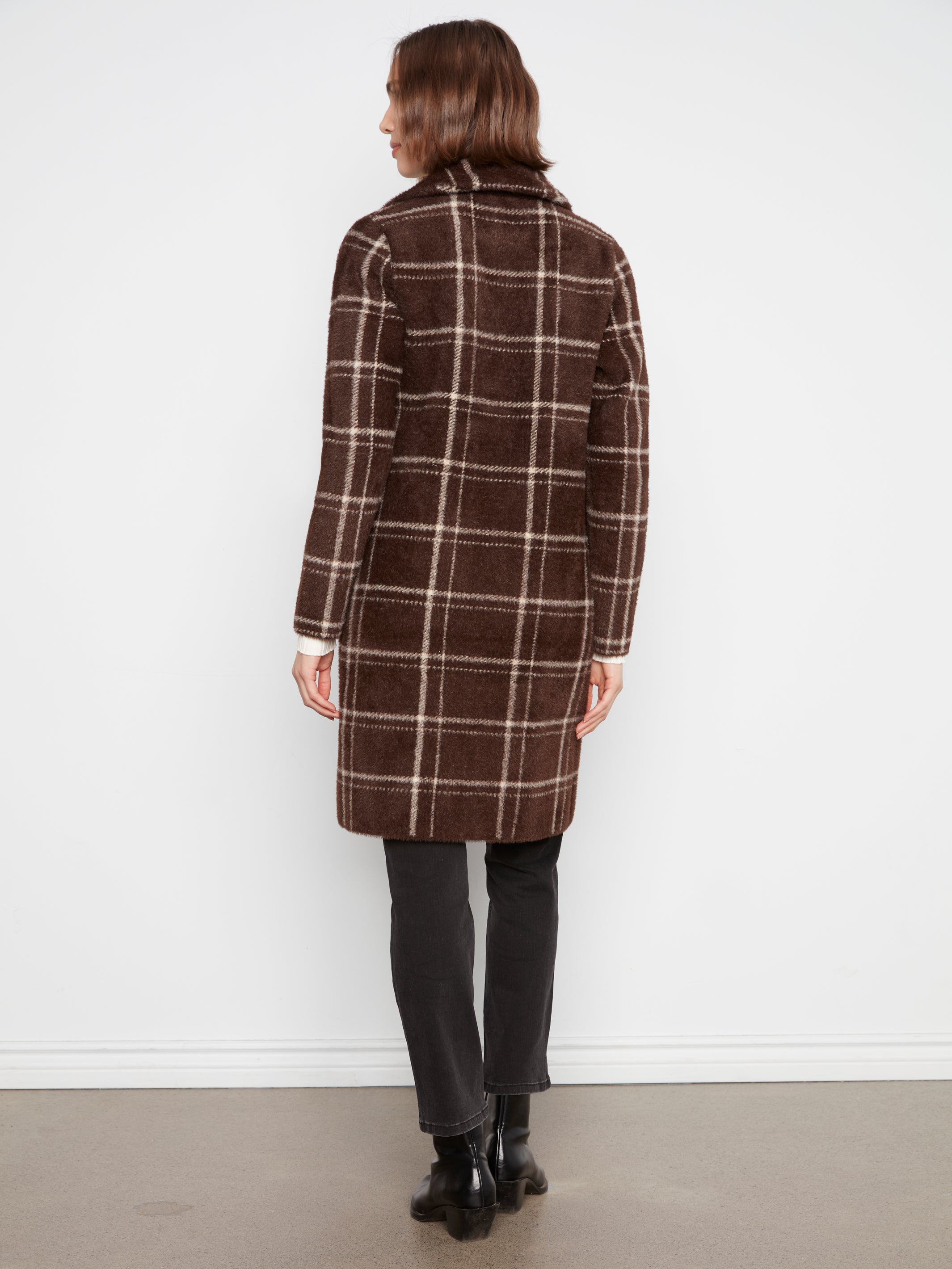 Plaid Knit Coatigan with Patch Pockets