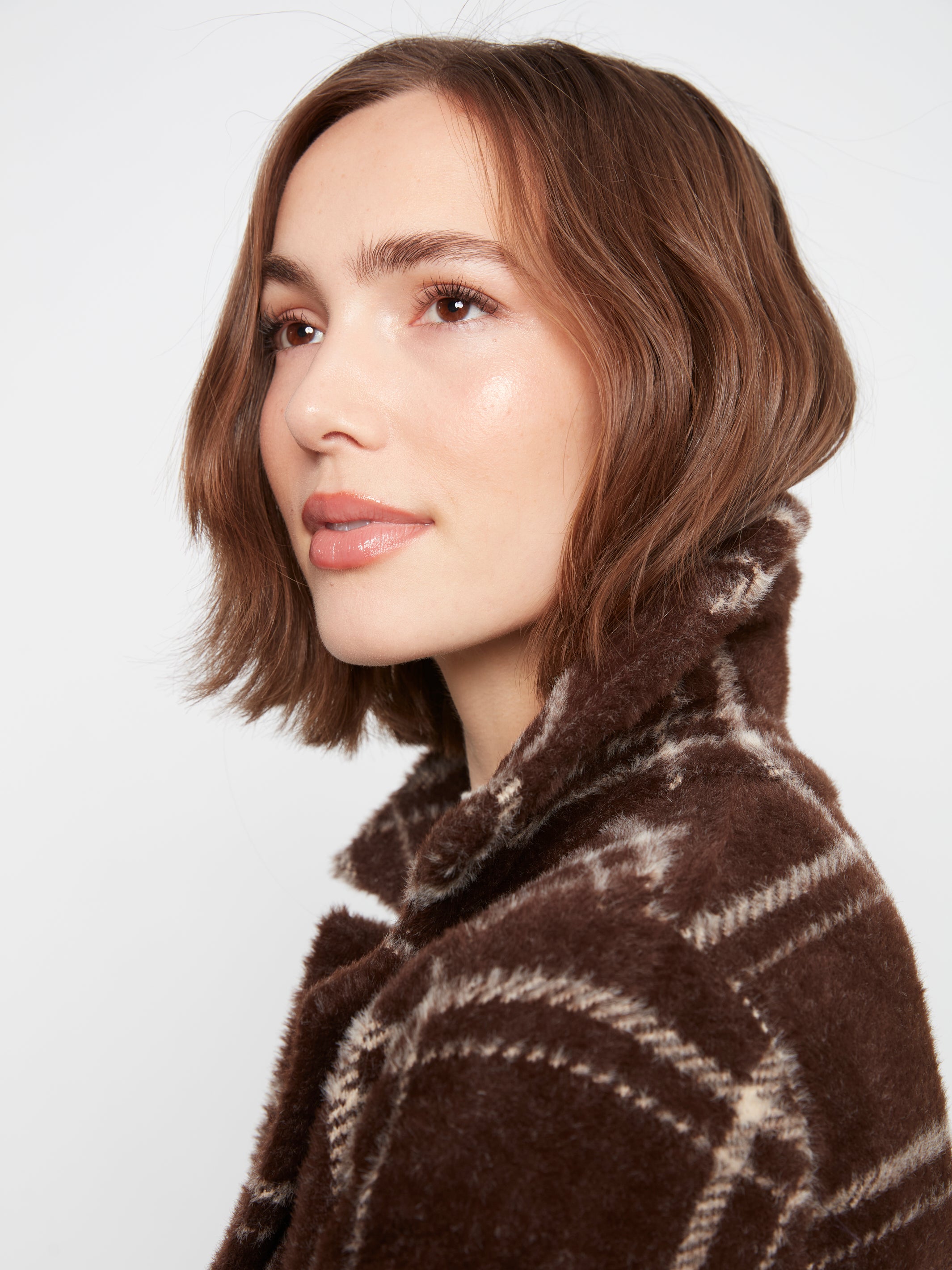 Plaid Knit Coatigan with Patch Pockets
