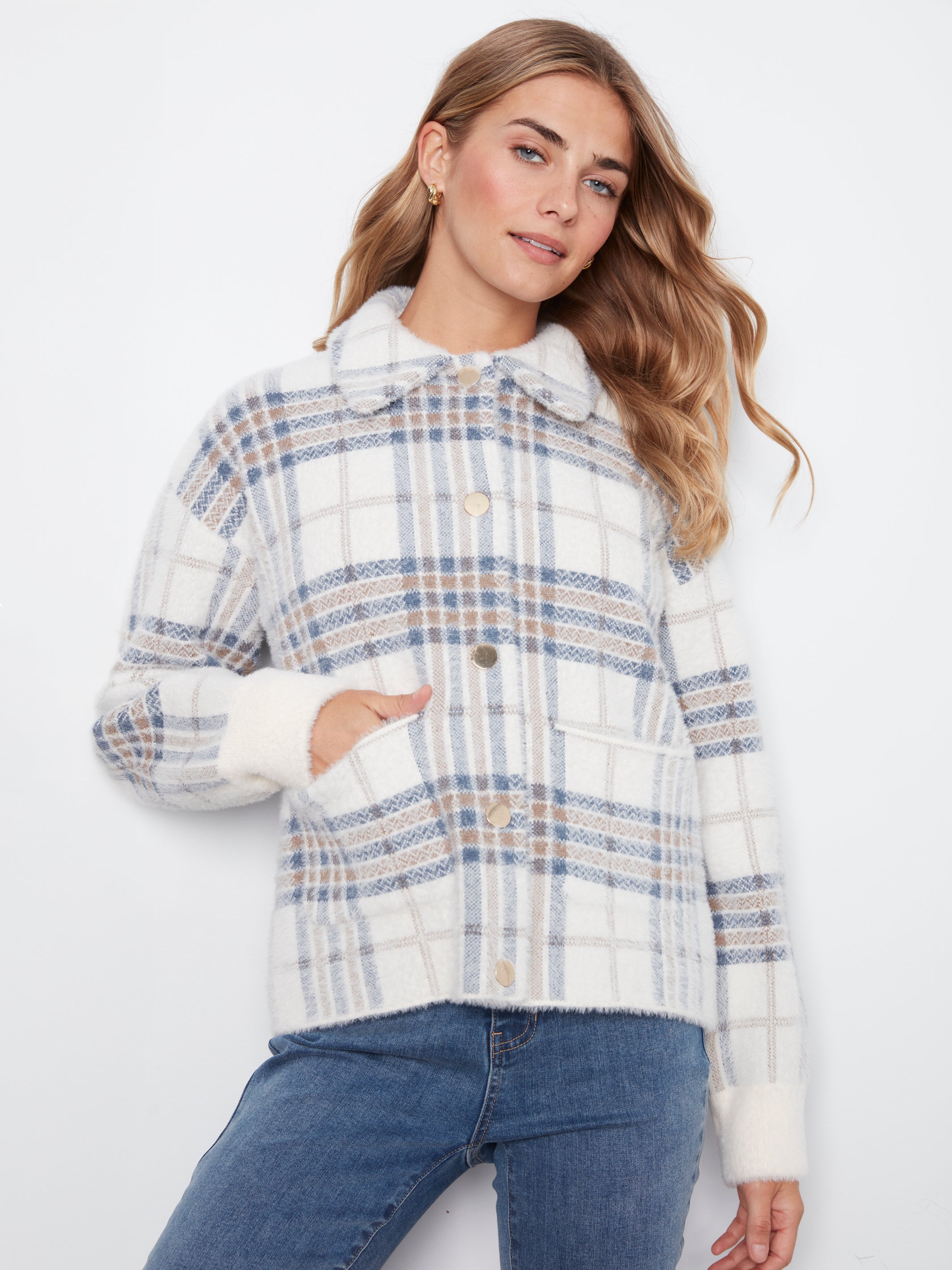 Eyelash Yarn Jacquard Short Jacket With Snap Buttons
