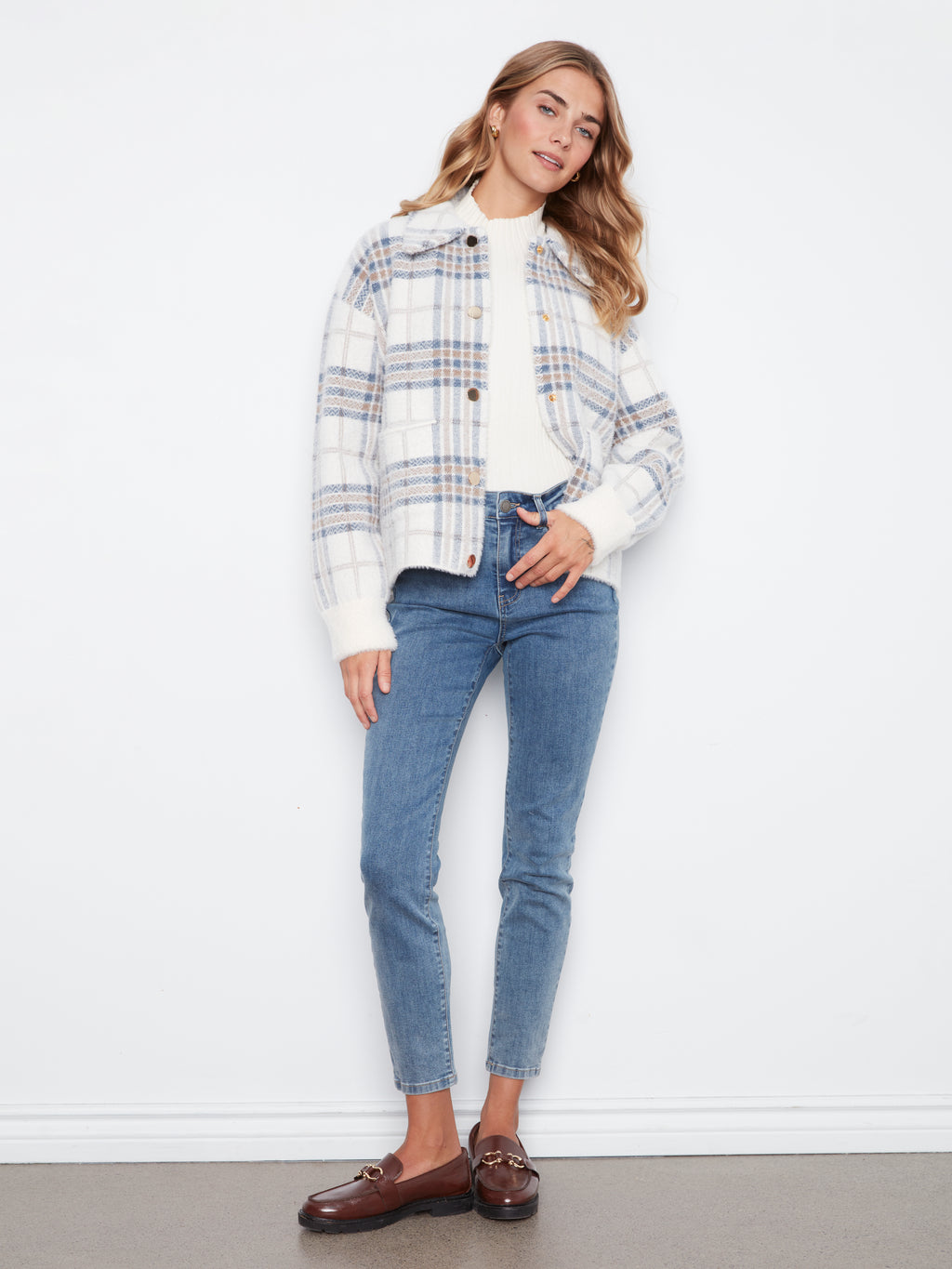 Eyelash Yarn Jacquard Short Jacket With Snap Buttons