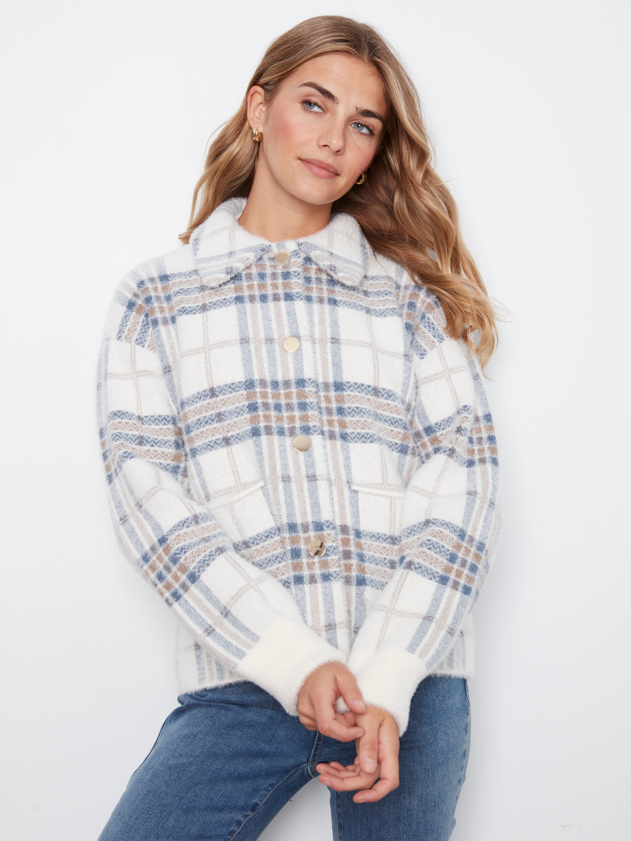 Eyelash Yarn Jacquard Short Jacket With Snap Buttons