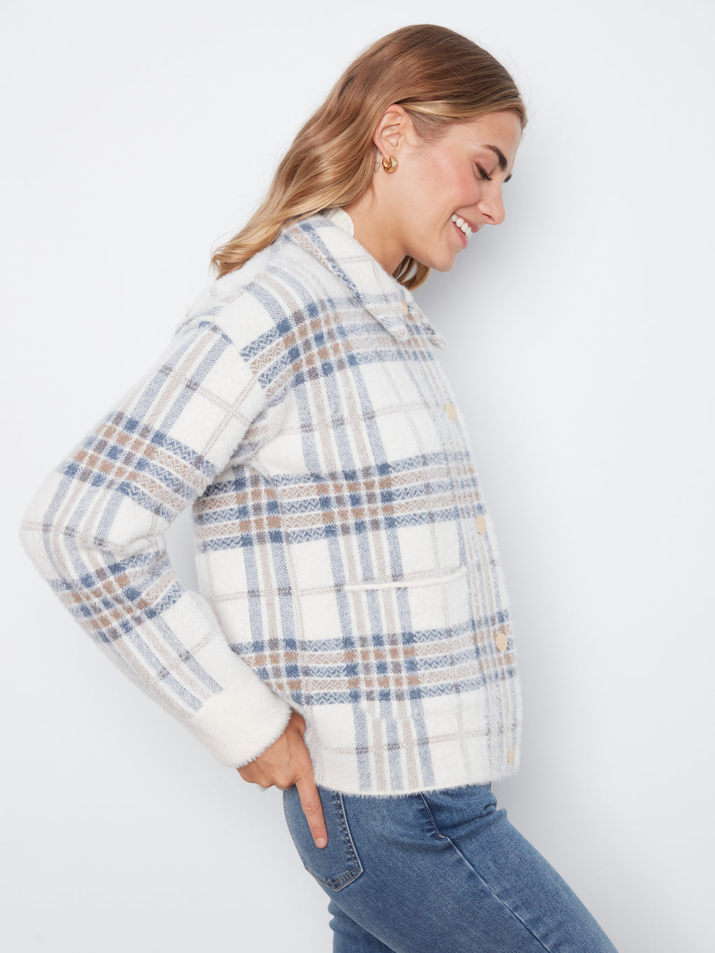 Eyelash Yarn Jacquard Short Jacket With Snap Buttons
