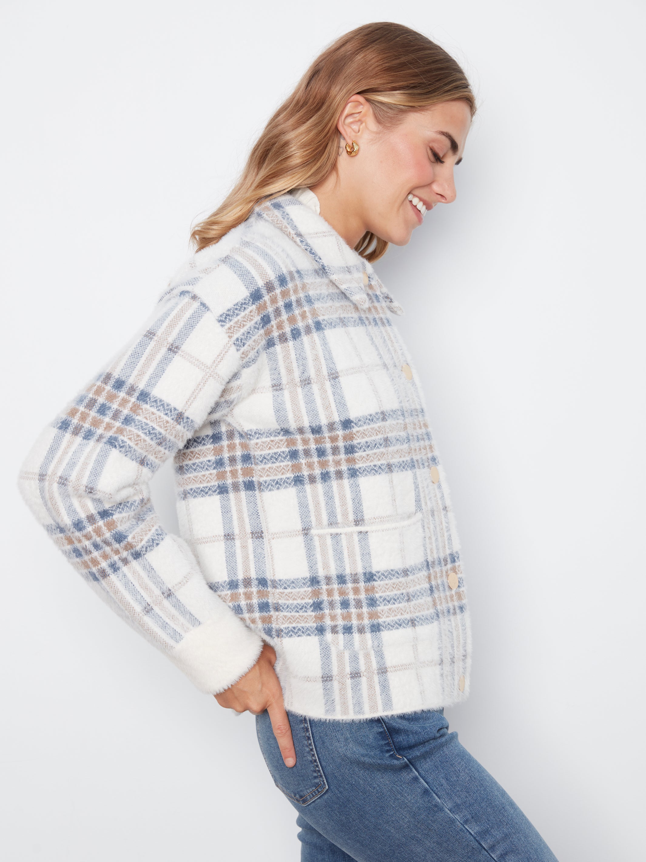 Eyelash Yarn Jacquard Short Jacket With Snap Buttons