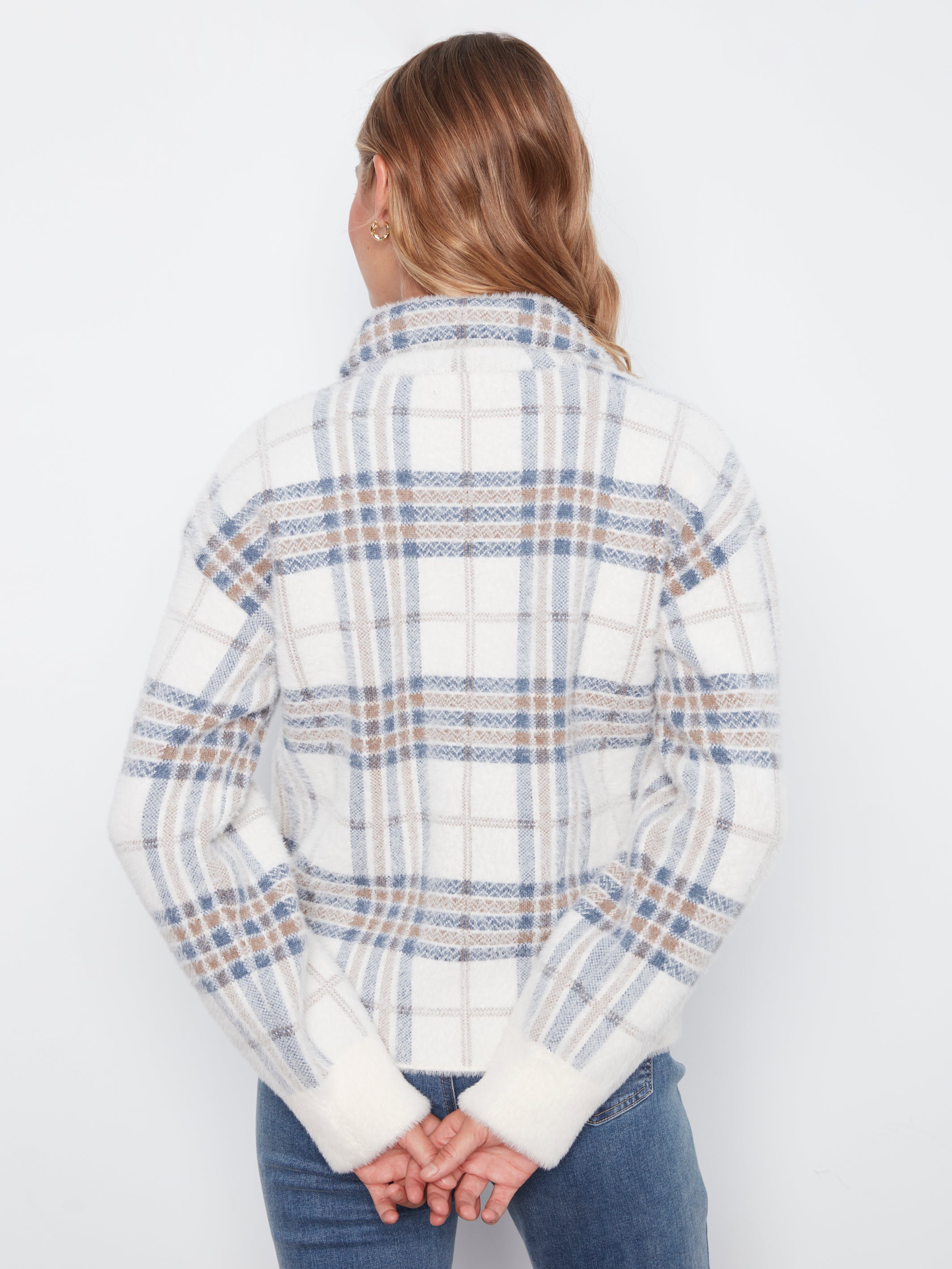 Eyelash Yarn Jacquard Short Jacket With Snap Buttons