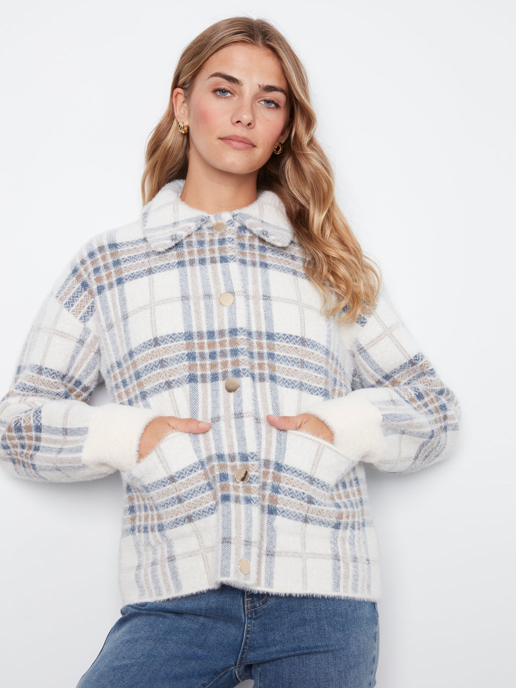 Eyelash Yarn Jacquard Short Jacket With Snap Buttons