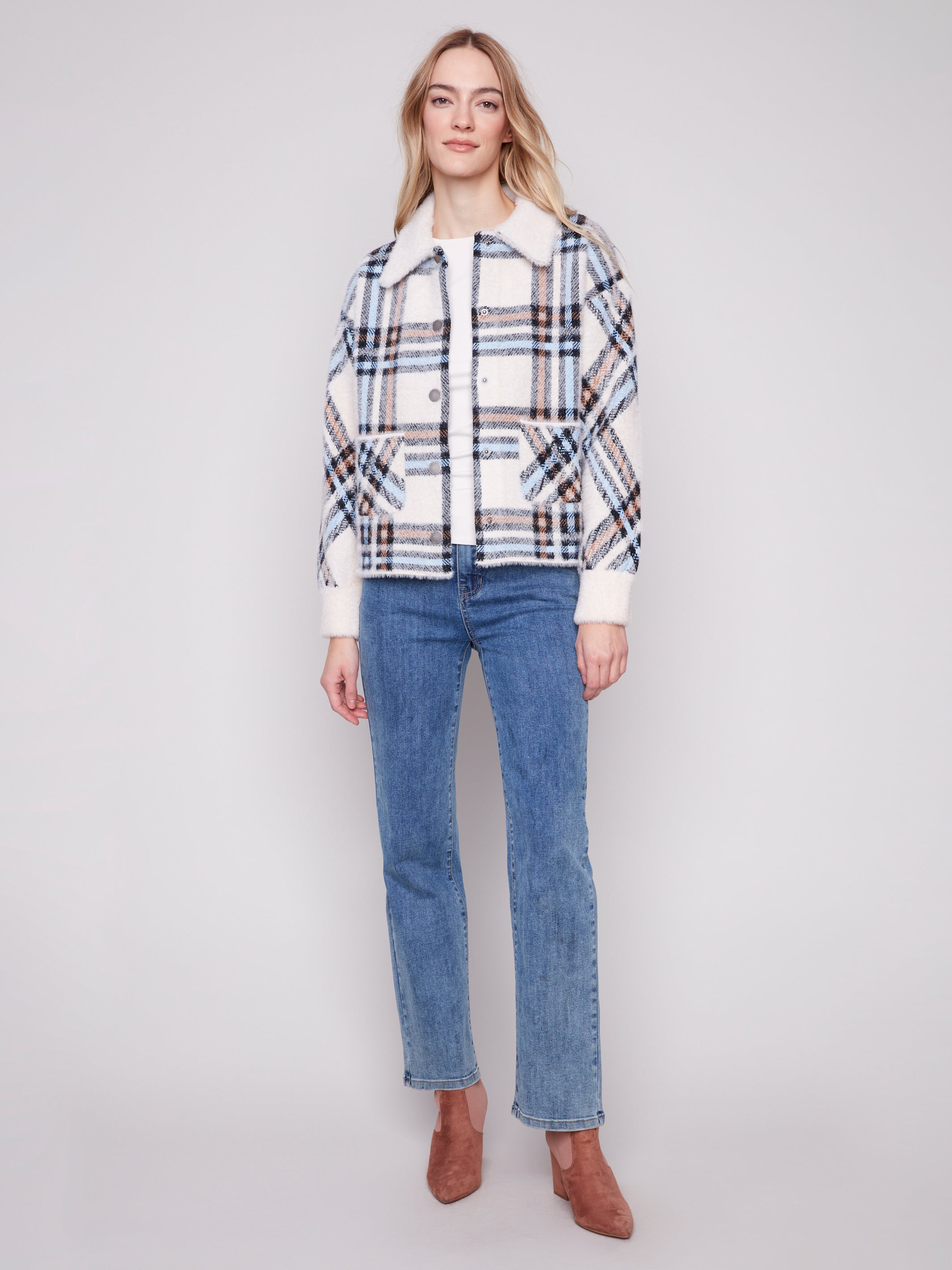 Short Plaid Knit Jacket