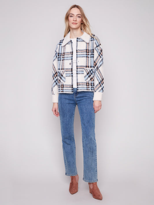 Short Plaid Knit Jacket