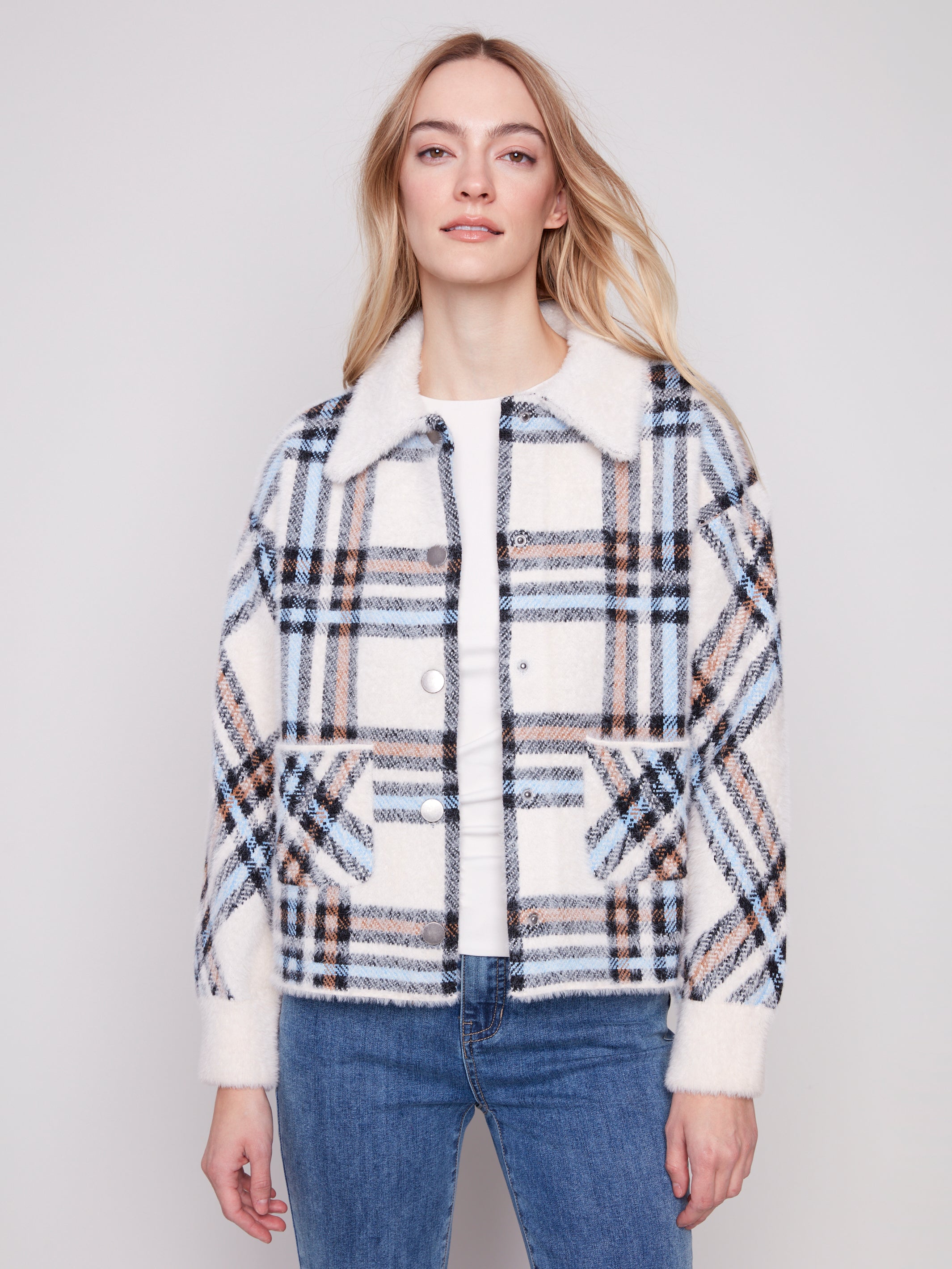 Short Plaid Knit Jacket