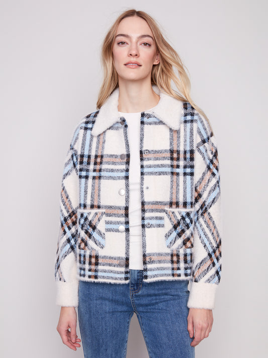 Short Plaid Knit Jacket