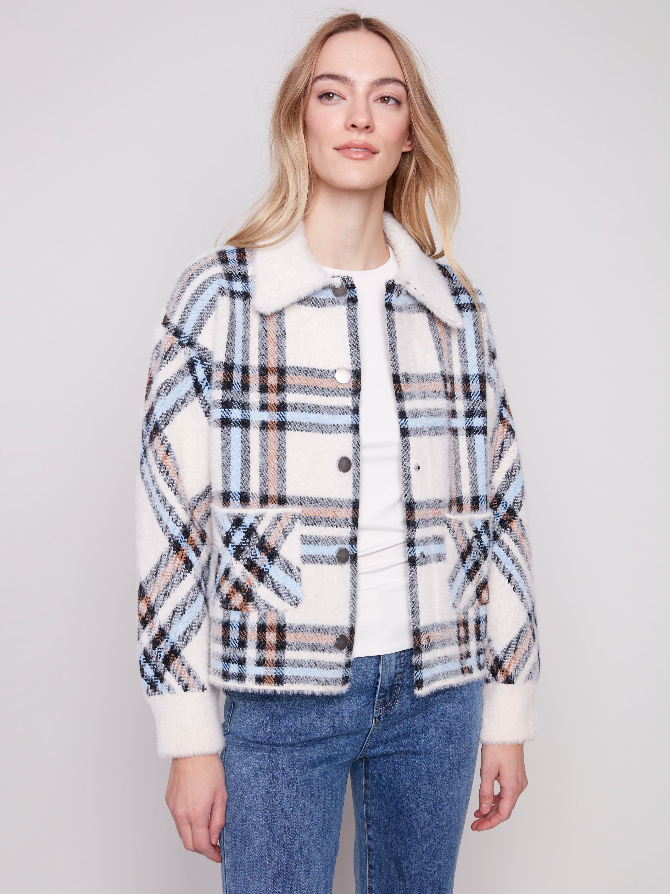 Short Plaid Knit Jacket