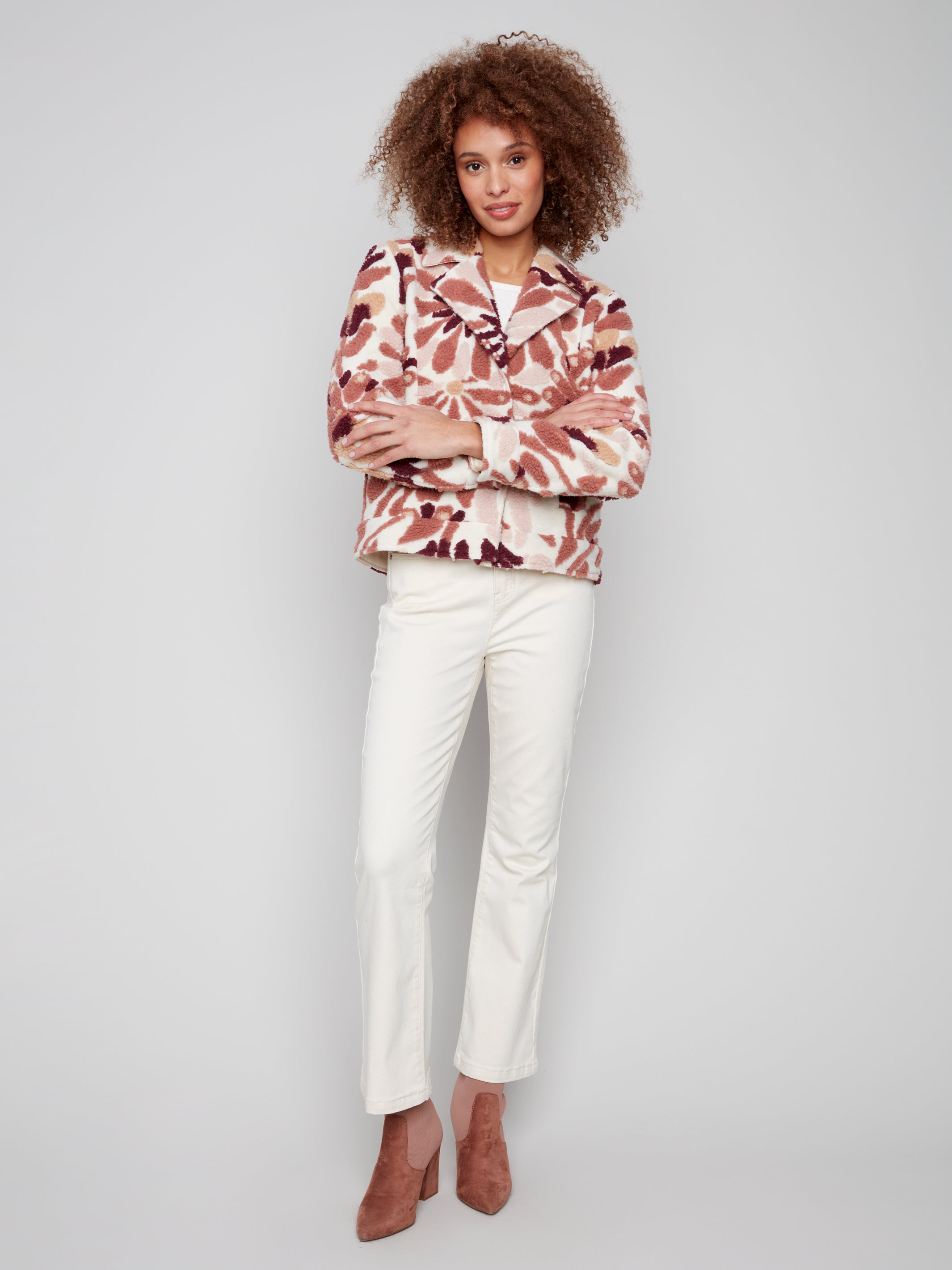 Floral Sherpa Fleece Short Jacket