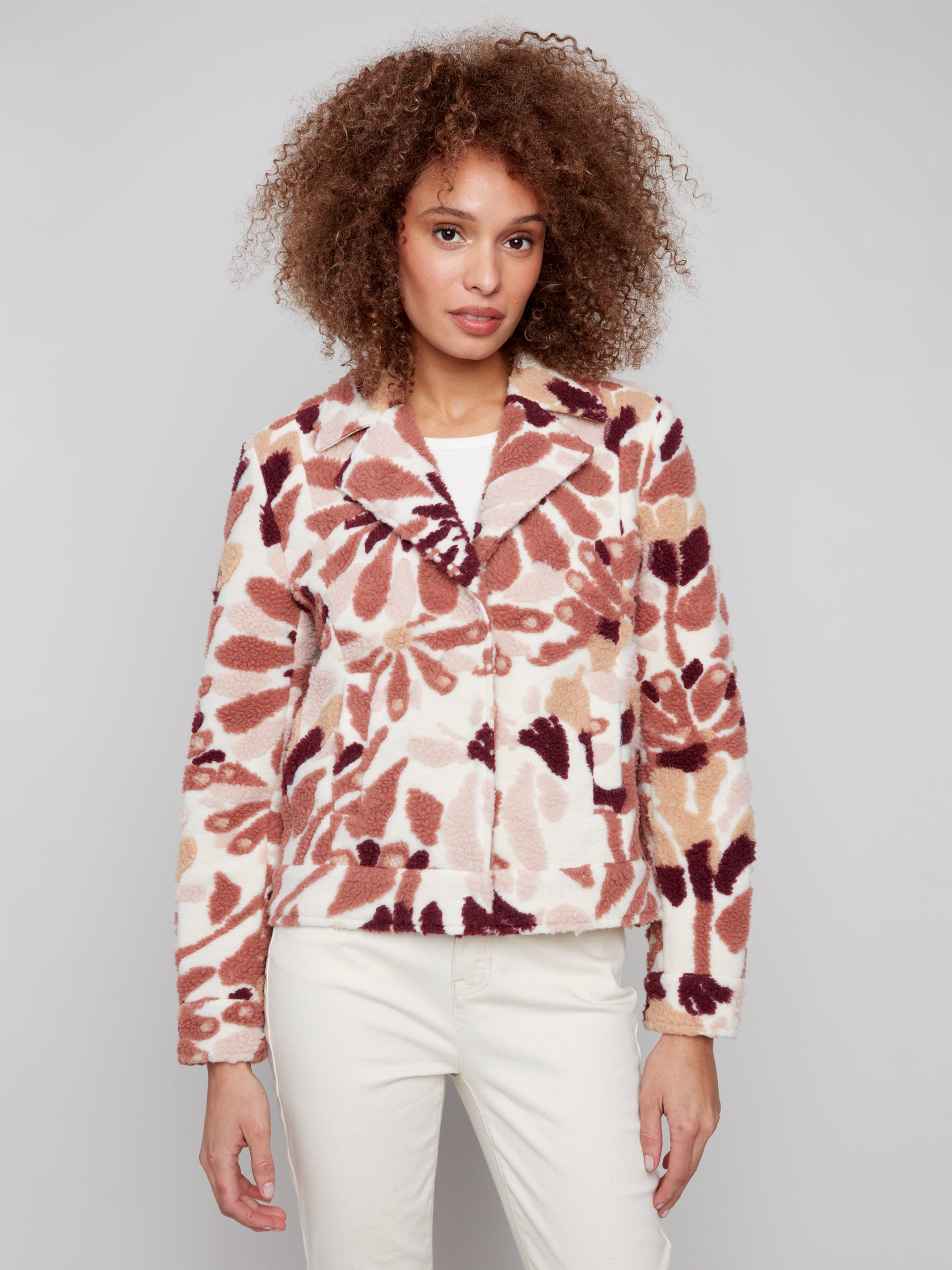 Floral Sherpa Fleece Short Jacket
