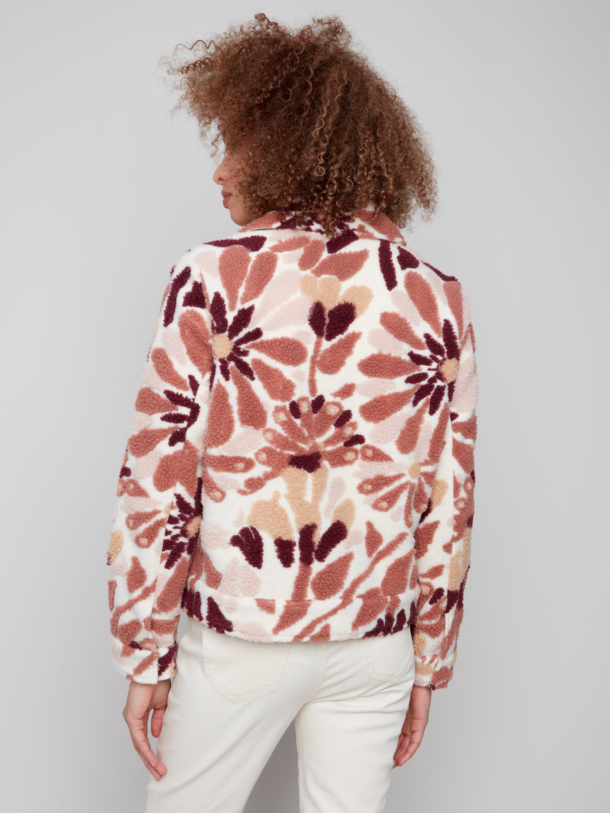 Floral Sherpa Fleece Short Jacket
