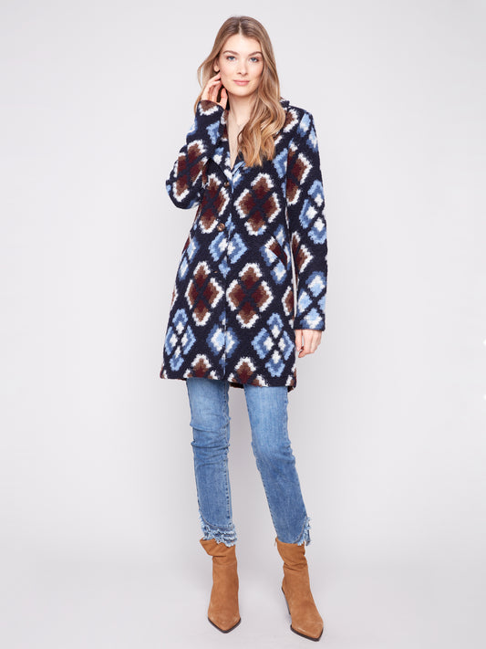 Chevron Pattern Plushy Knit Coat