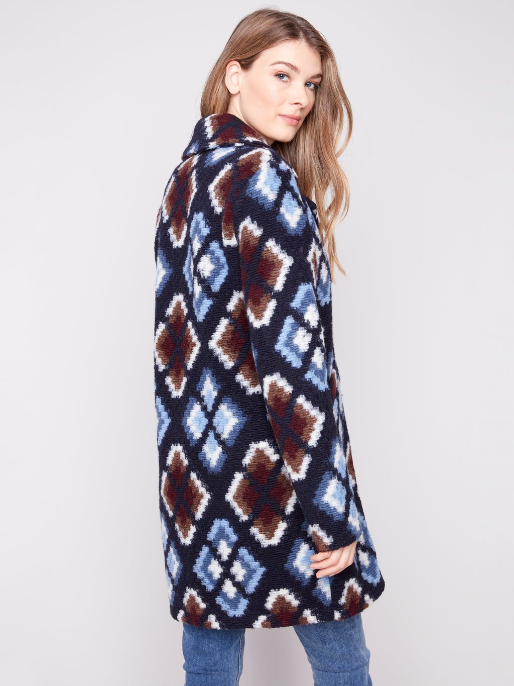 Chevron Pattern Plushy Knit Coat