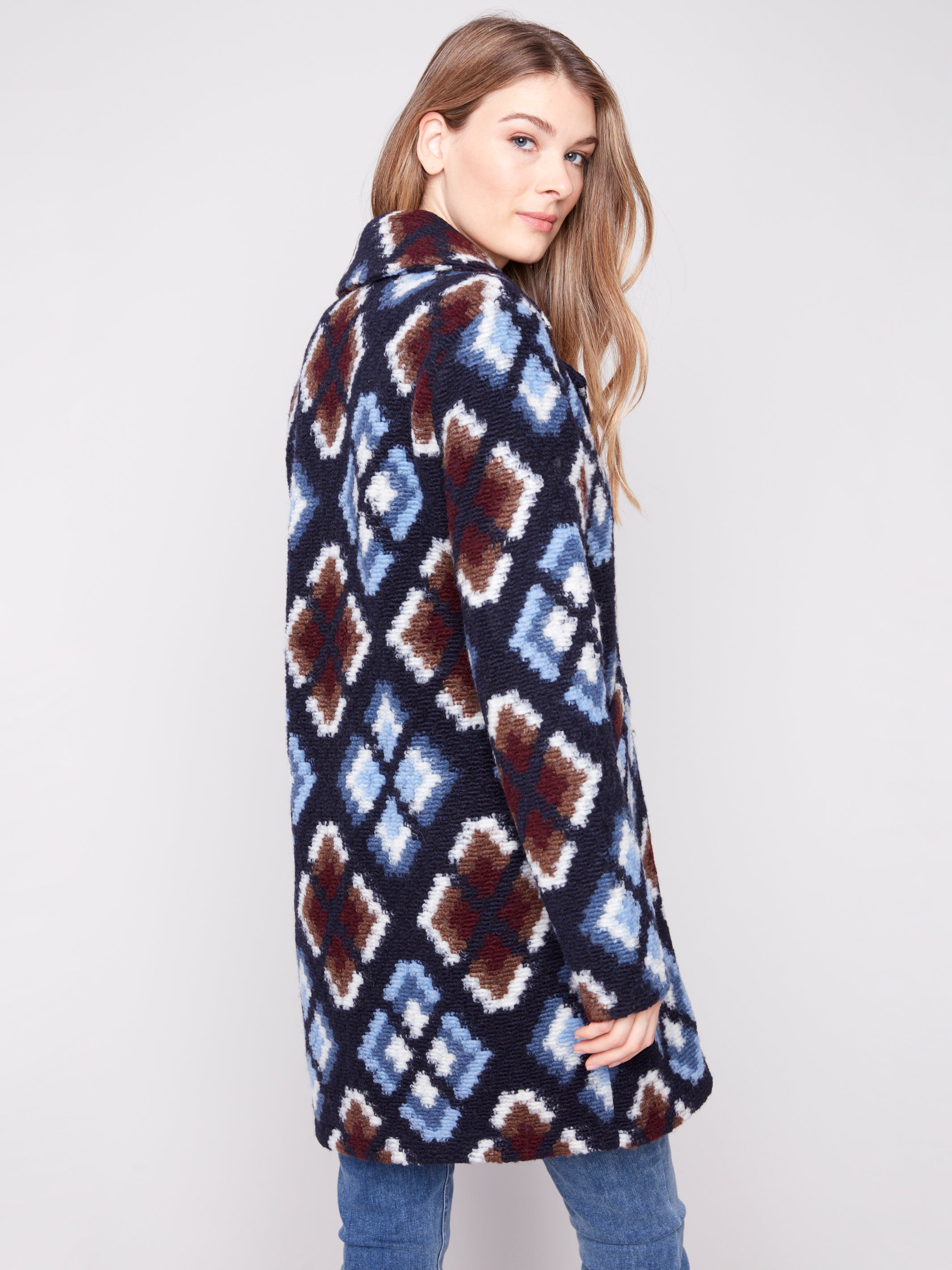 Chevron Pattern Plushy Knit Coat