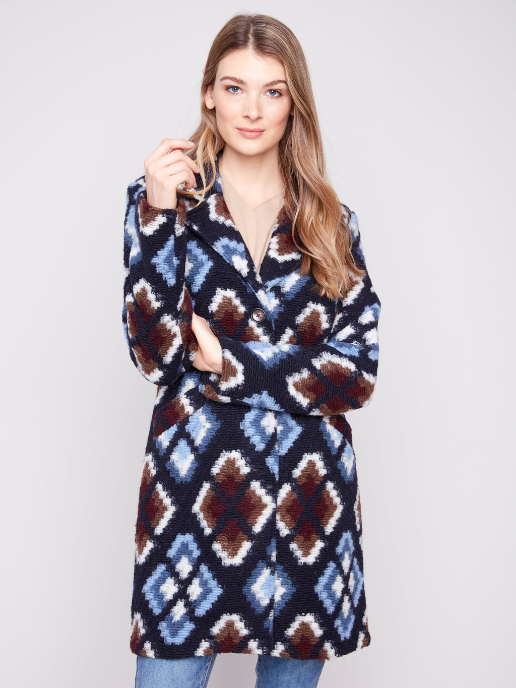 Chevron Pattern Plushy Knit Coat