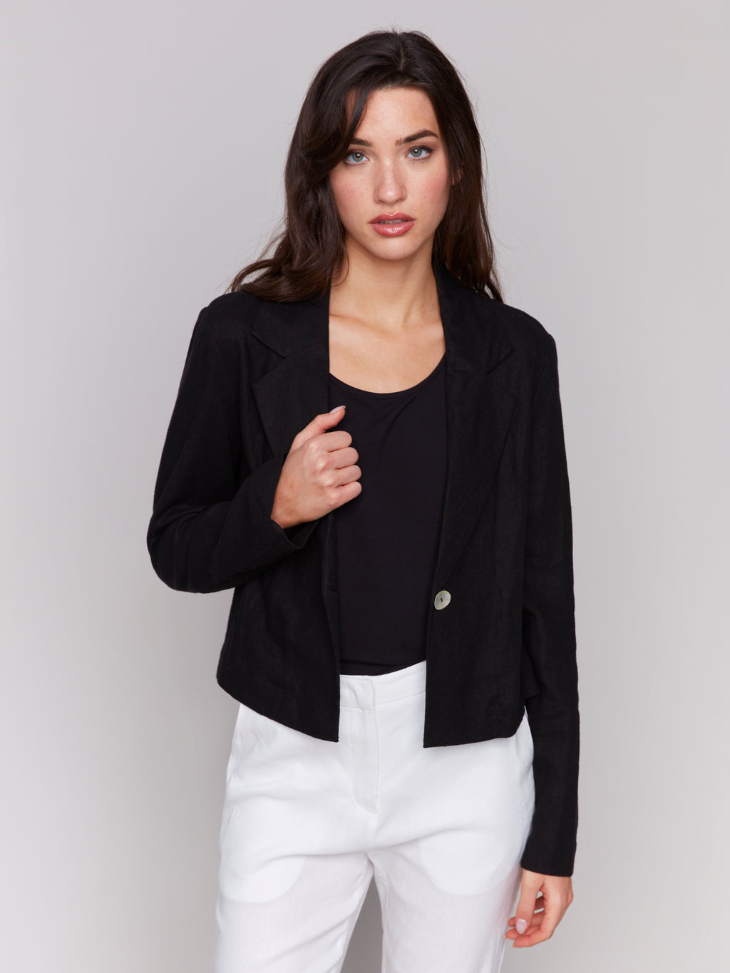 Cropped Linen Blend Blazer