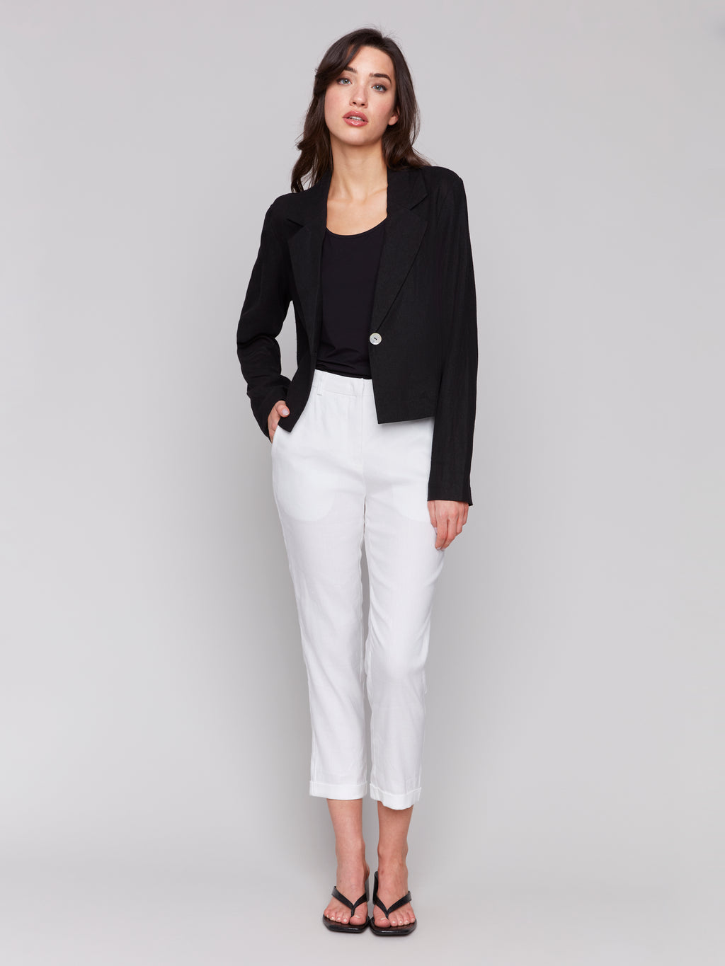 Cropped Linen Blend Blazer