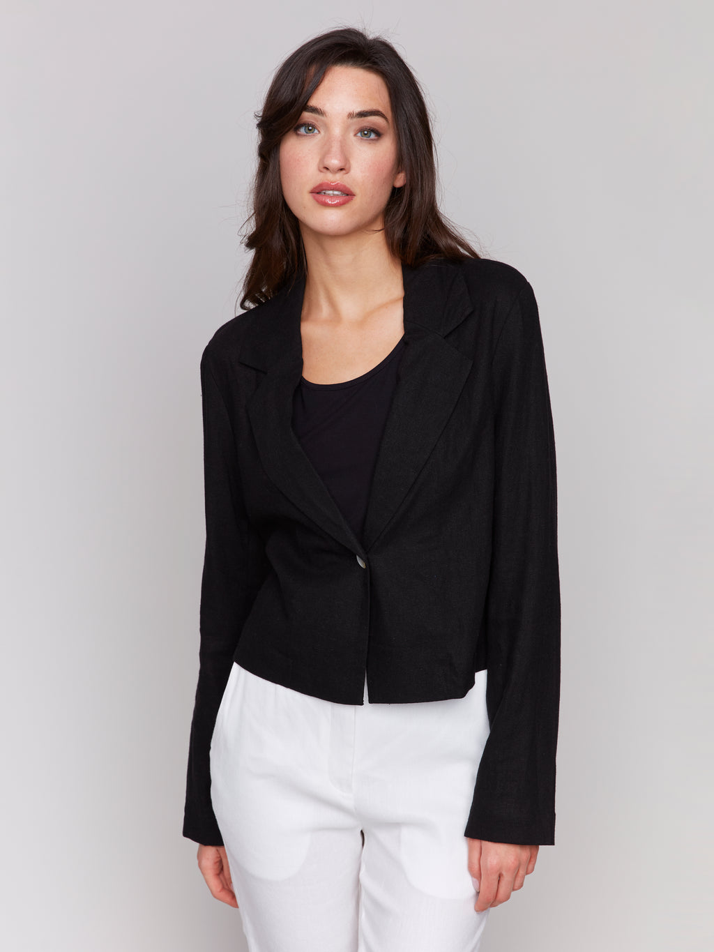 Cropped Linen Blend Blazer