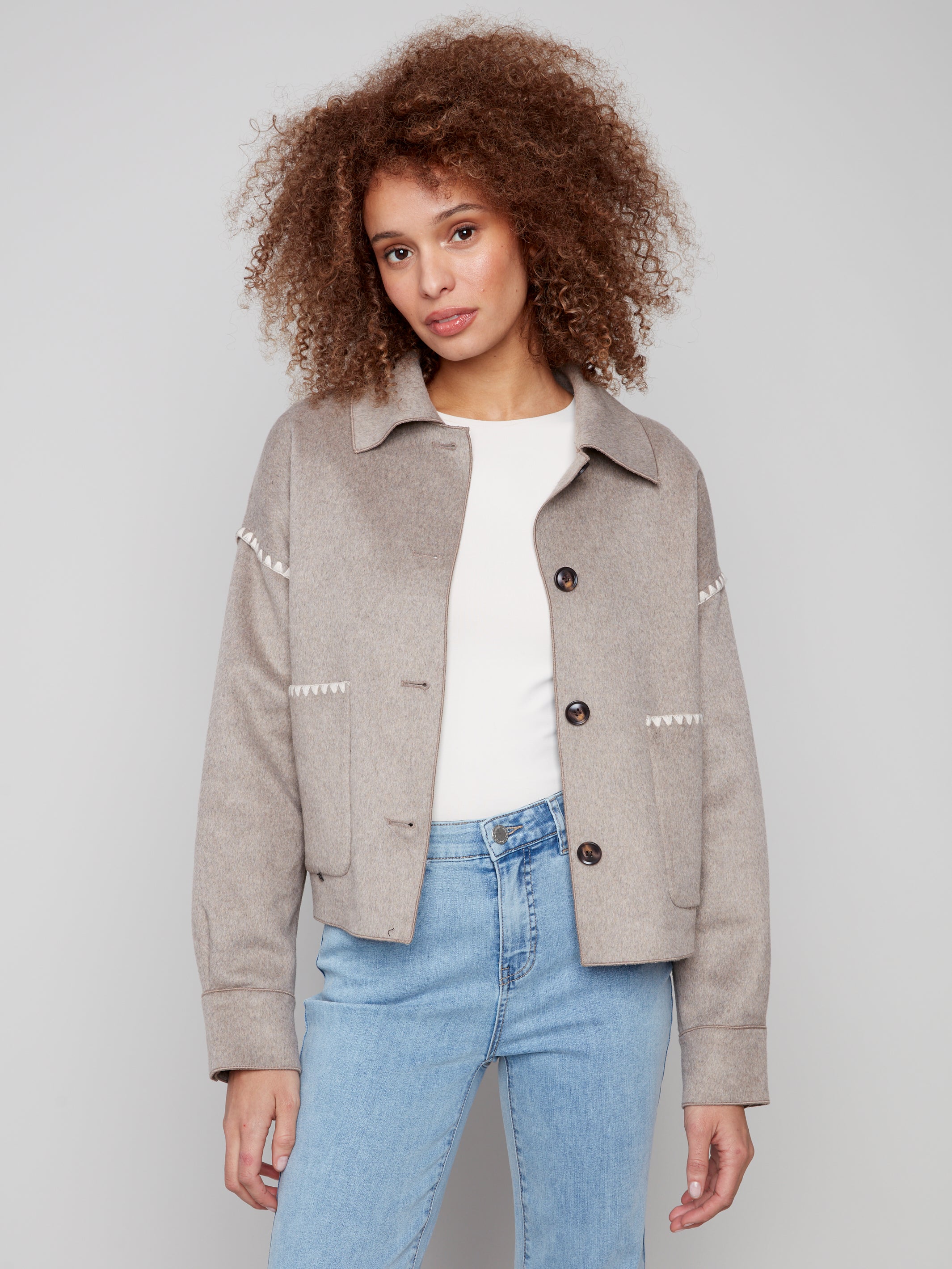 Double Face Wool Jacket With Blanket Stitch