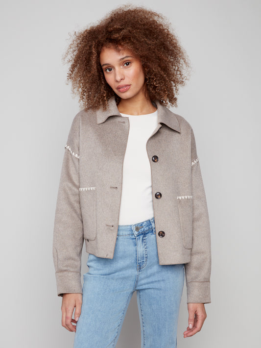 Double Face Wool Jacket With Blanket Stitch