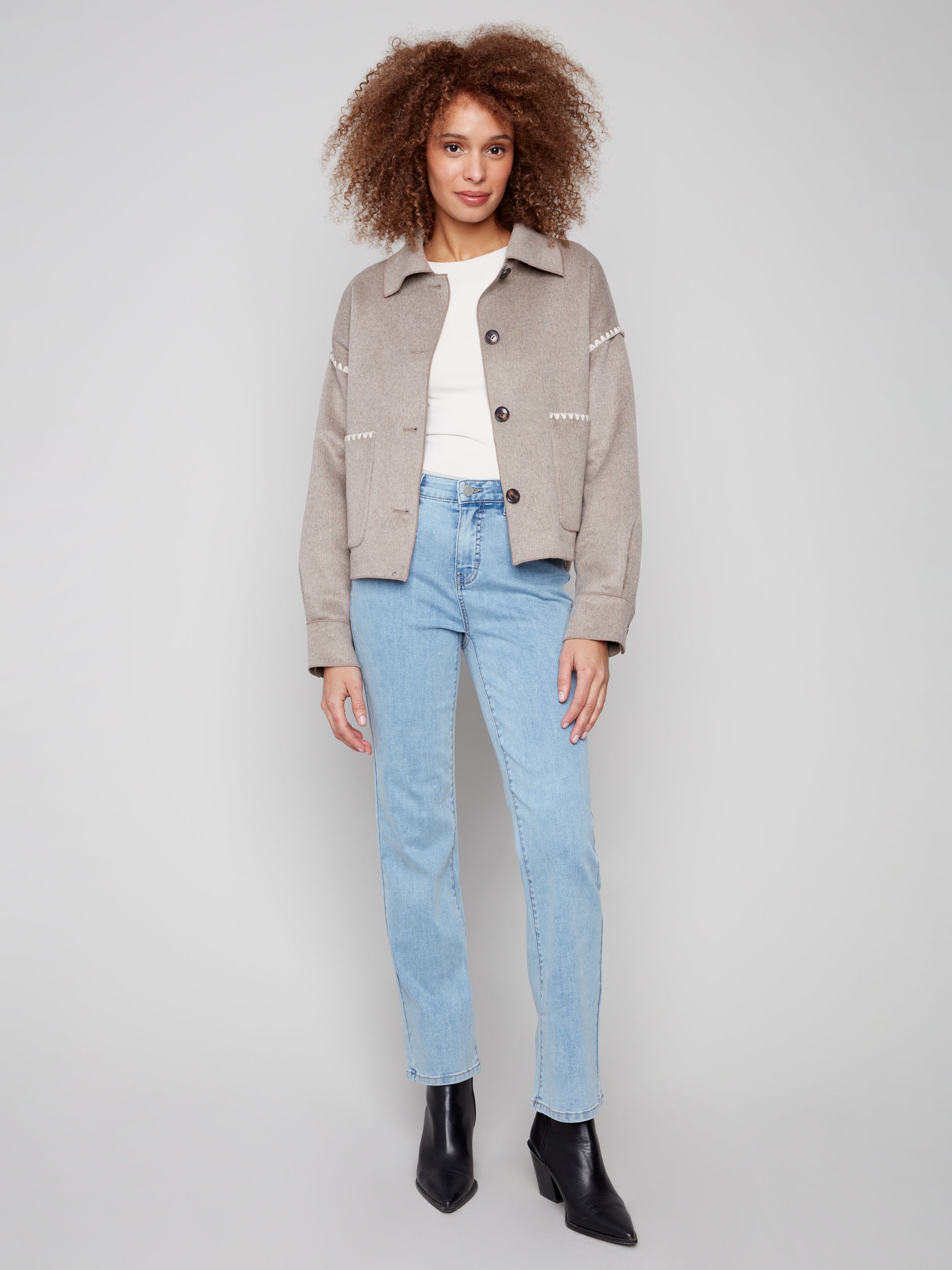 Double Face Wool Jacket With Blanket Stitch