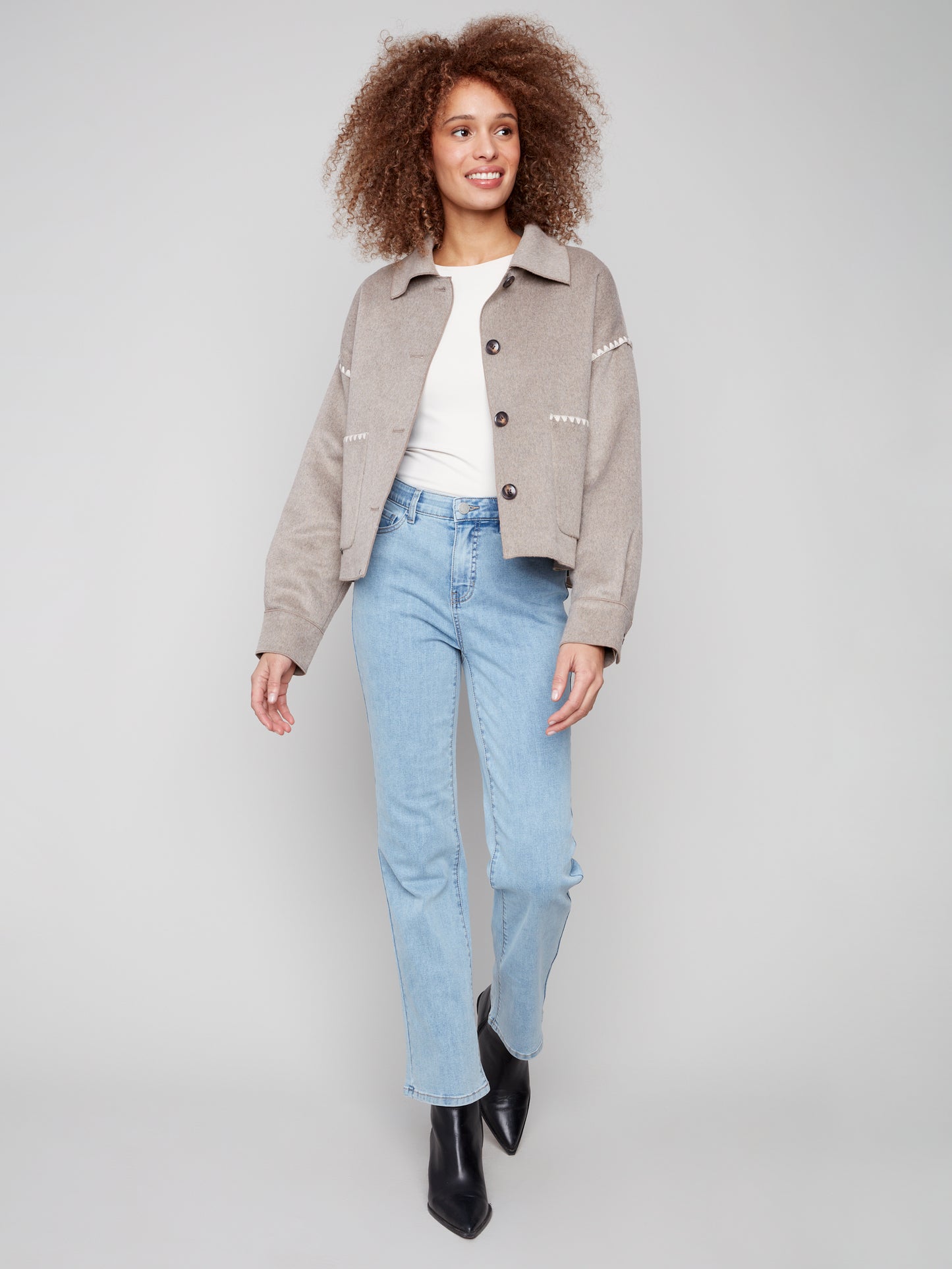 Double Face Wool Jacket With Blanket Stitch
