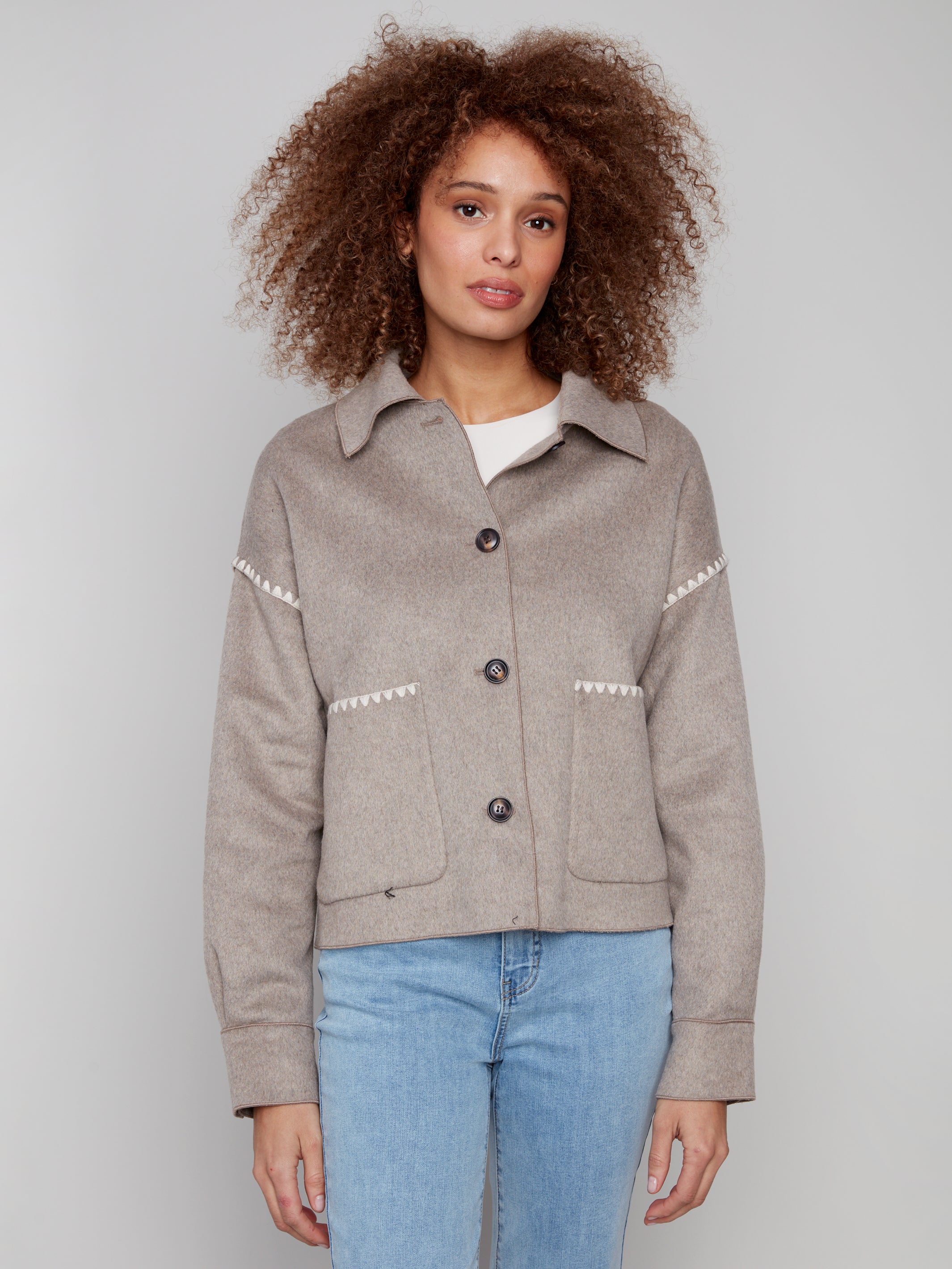 Double Face Wool Jacket With Blanket Stitch