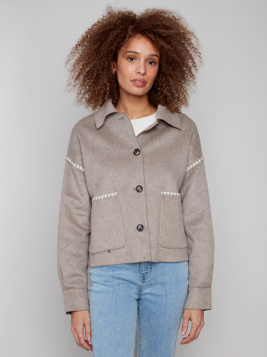 Double Face Wool Jacket With Blanket Stitch