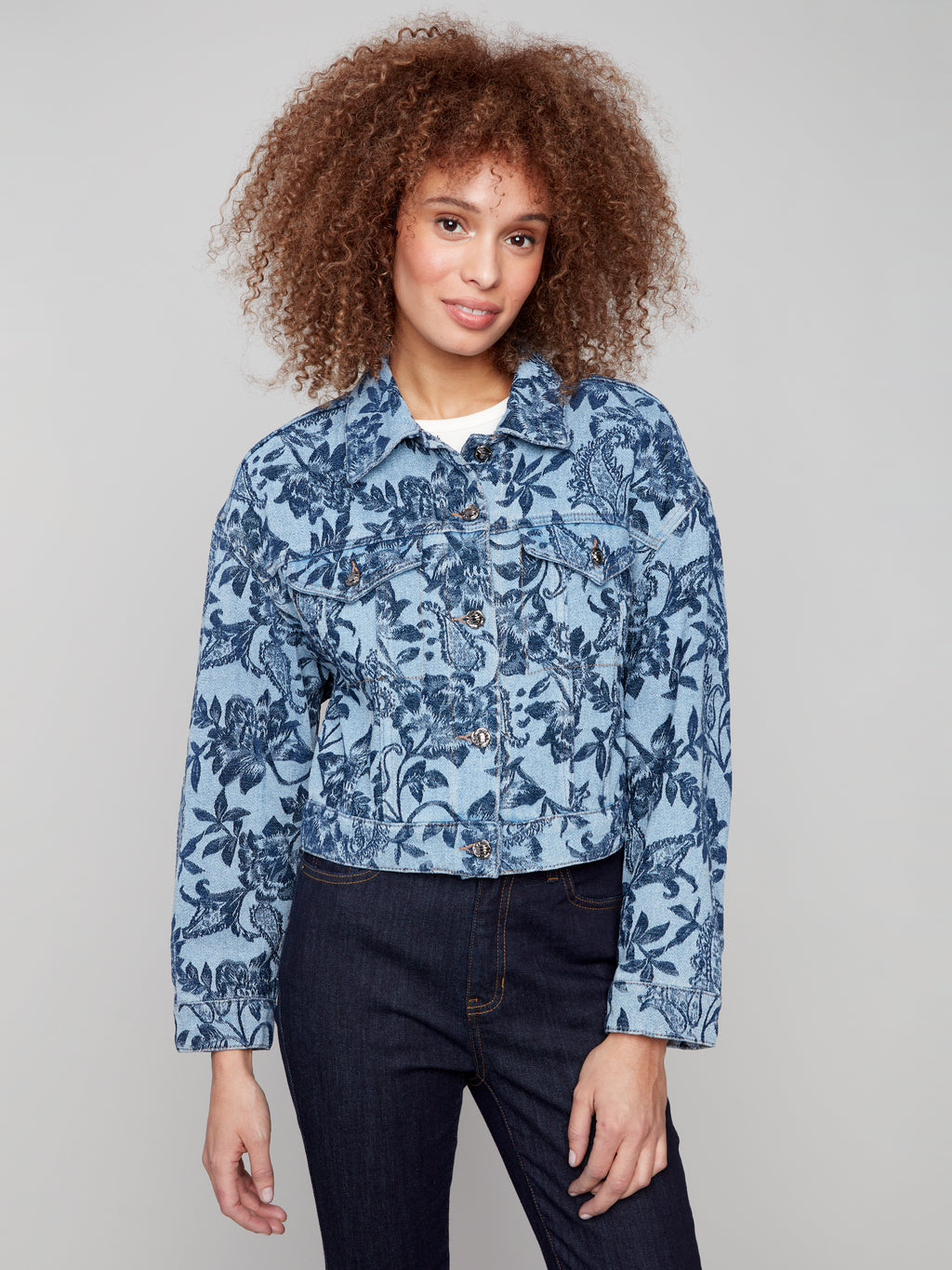 Cropped Jacquard Denim Jacket