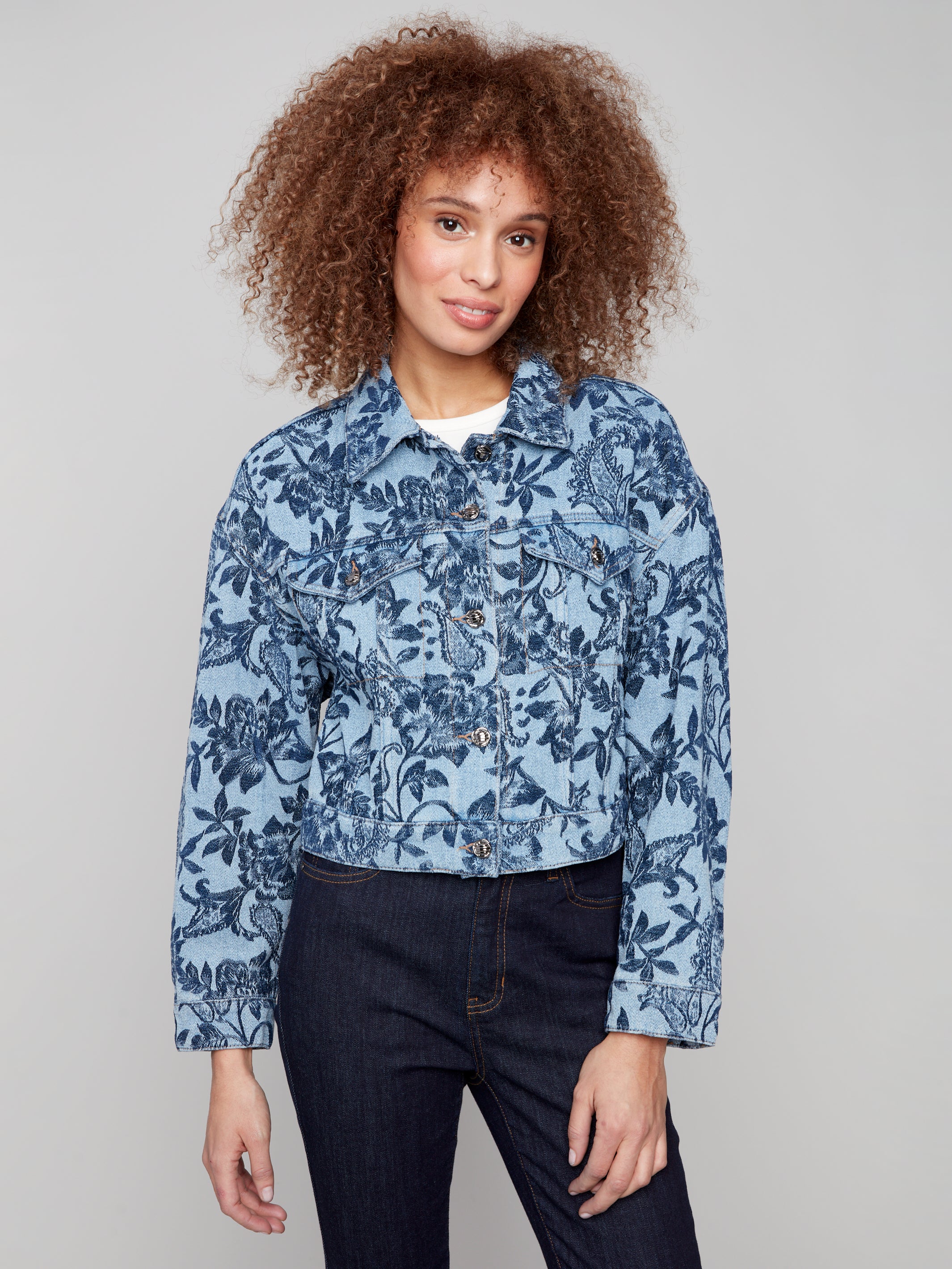 Cropped Jacquard Denim Jacket