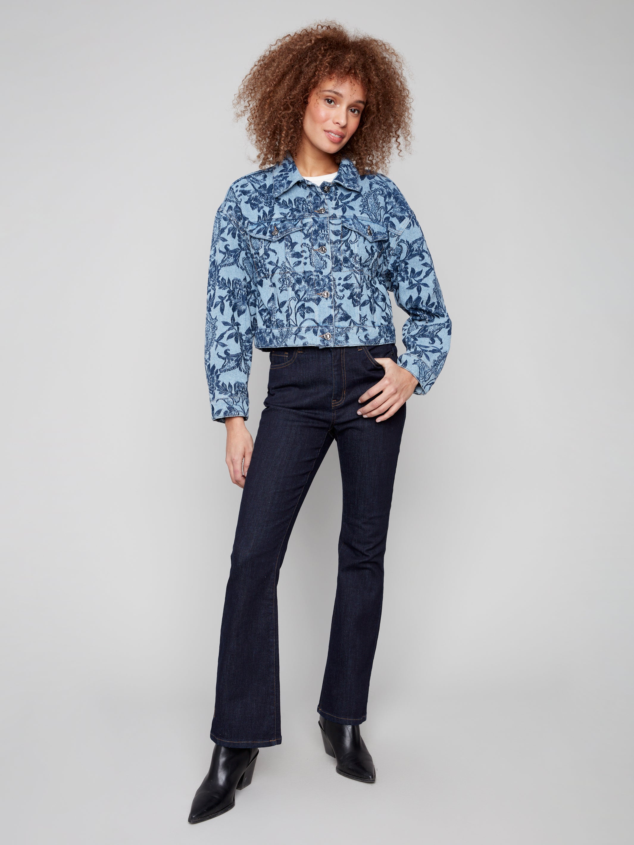 Cropped Jacquard Denim Jacket