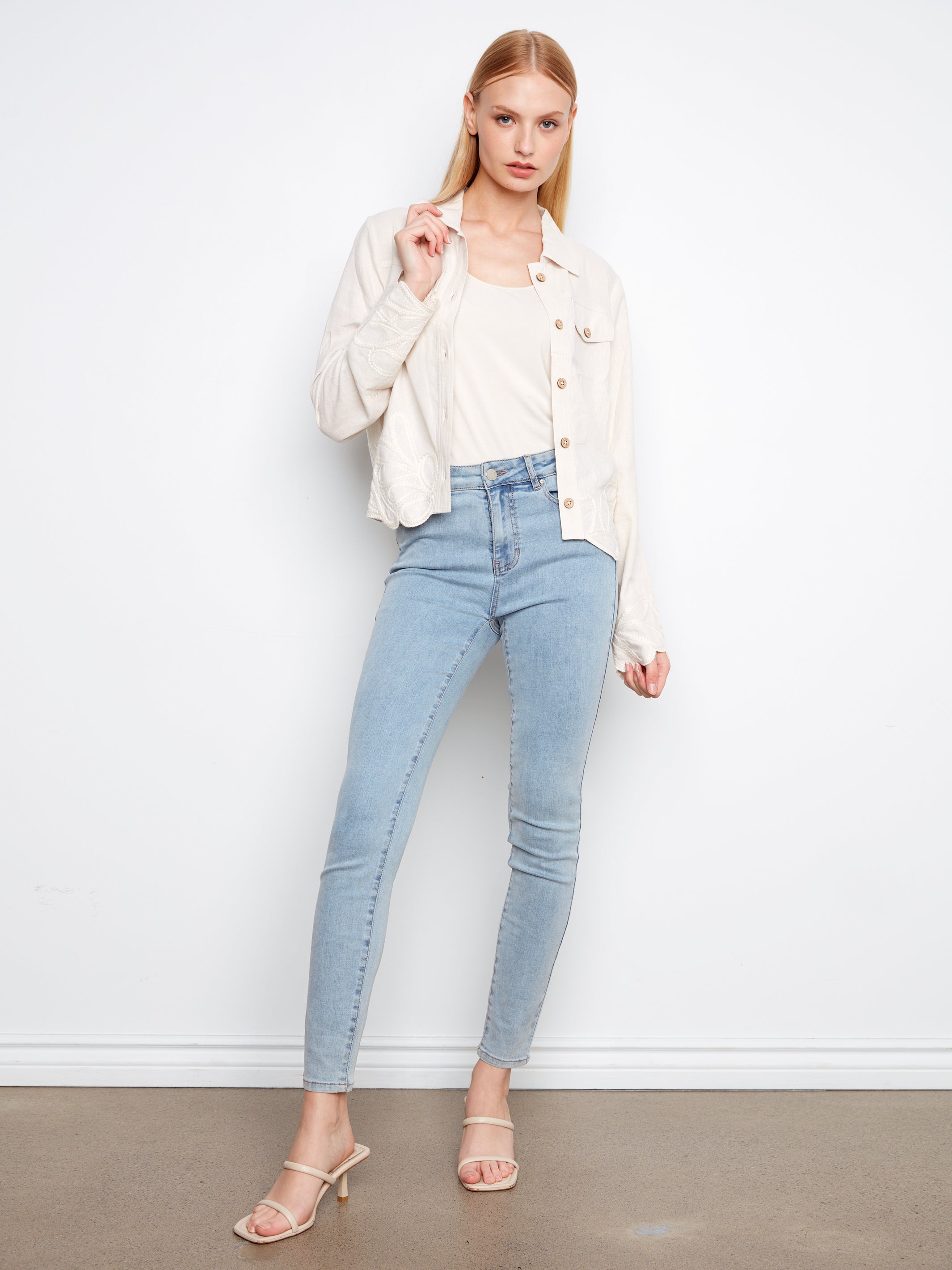 Embroidered Hem Linen Blend Jacket