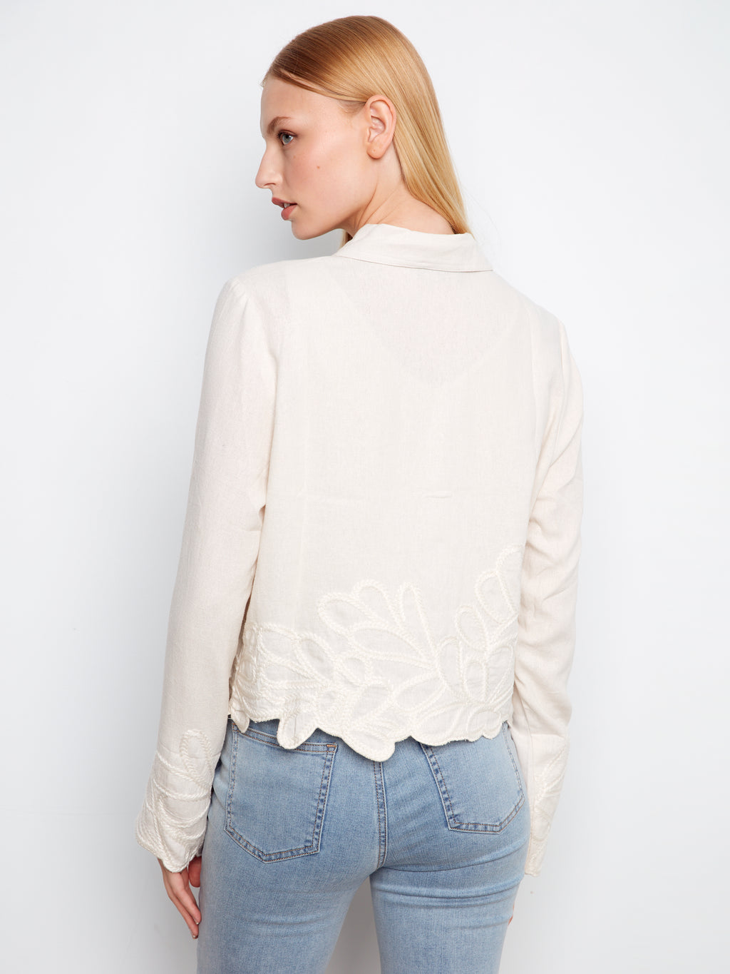 Embroidered Hem Linen Blend Jacket