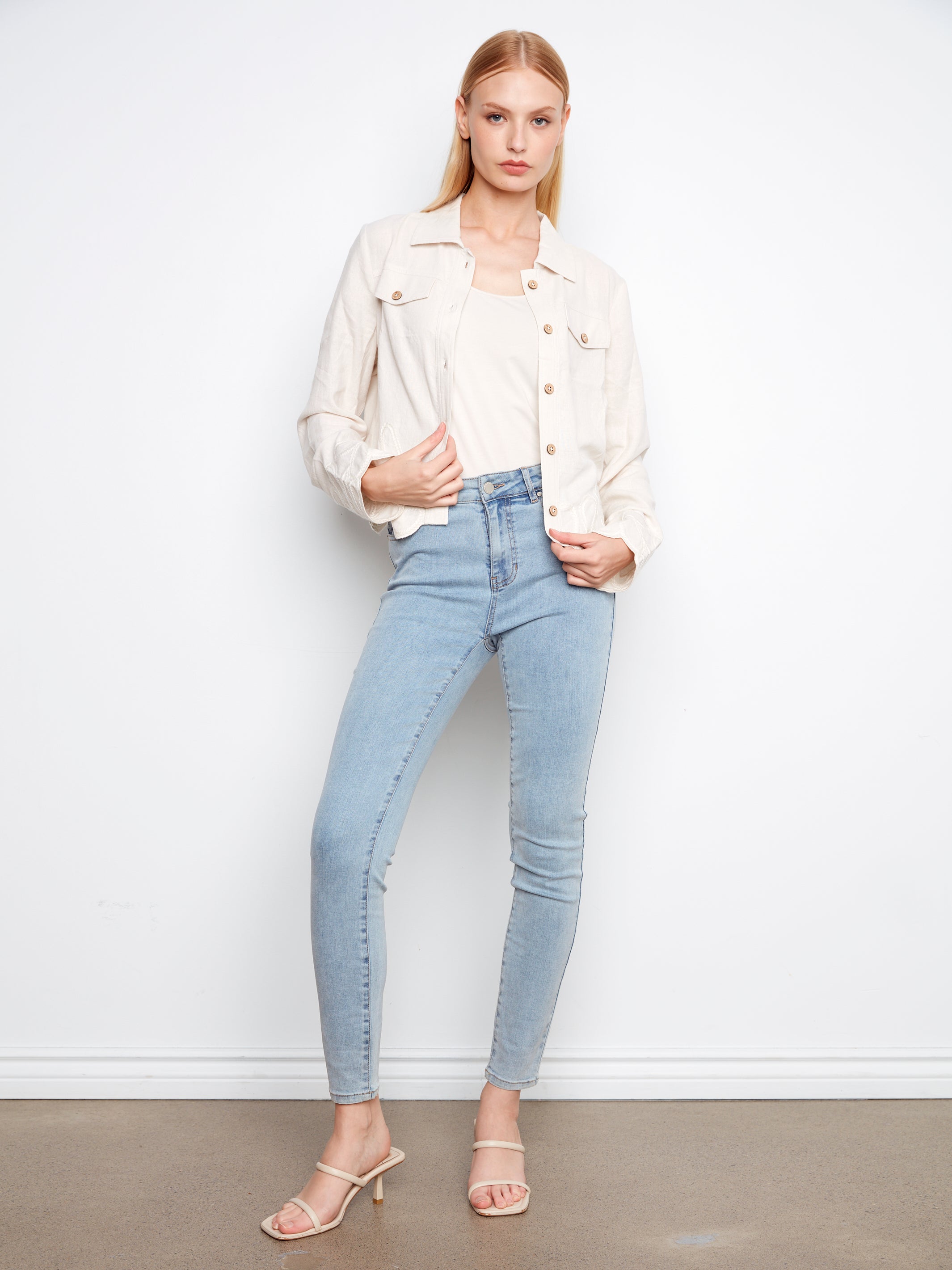 Embroidered Hem Linen Blend Jacket