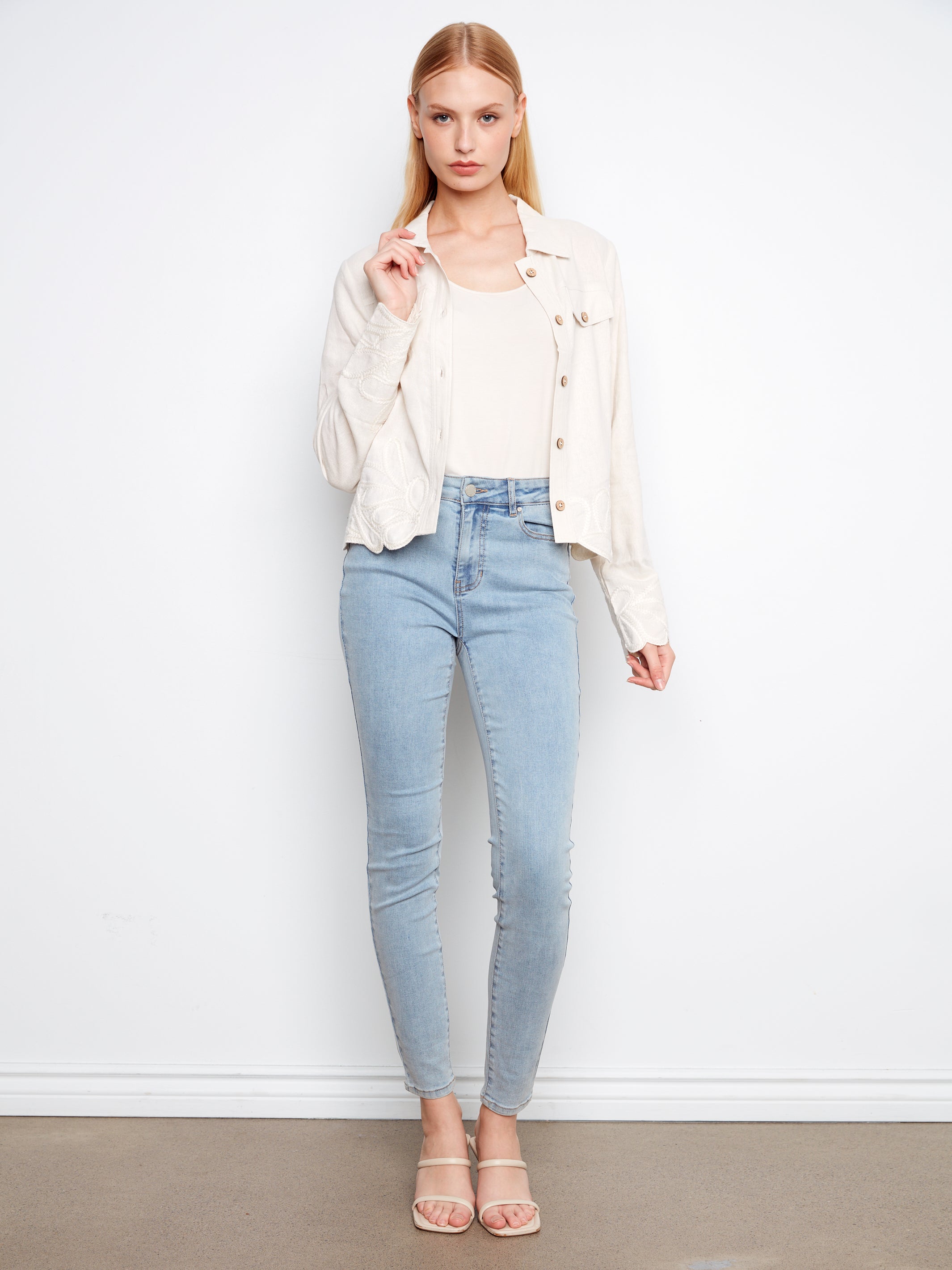 Embroidered Hem Linen Blend Jacket