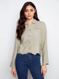 Embroidered Hem Linen Blend Jacket