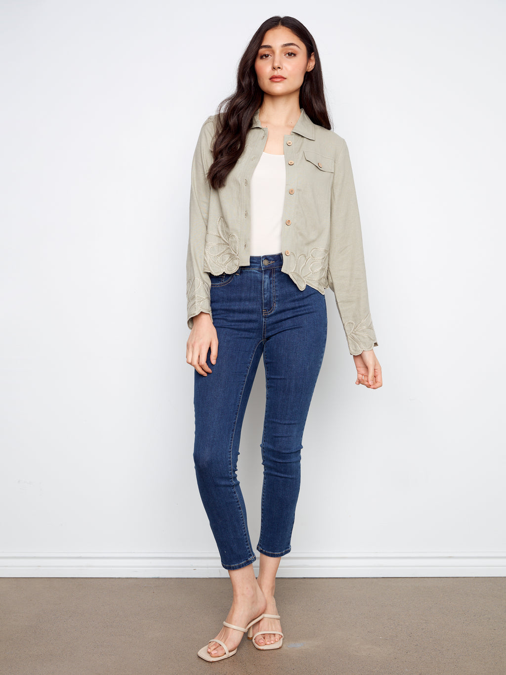Embroidered Hem Linen Blend Jacket