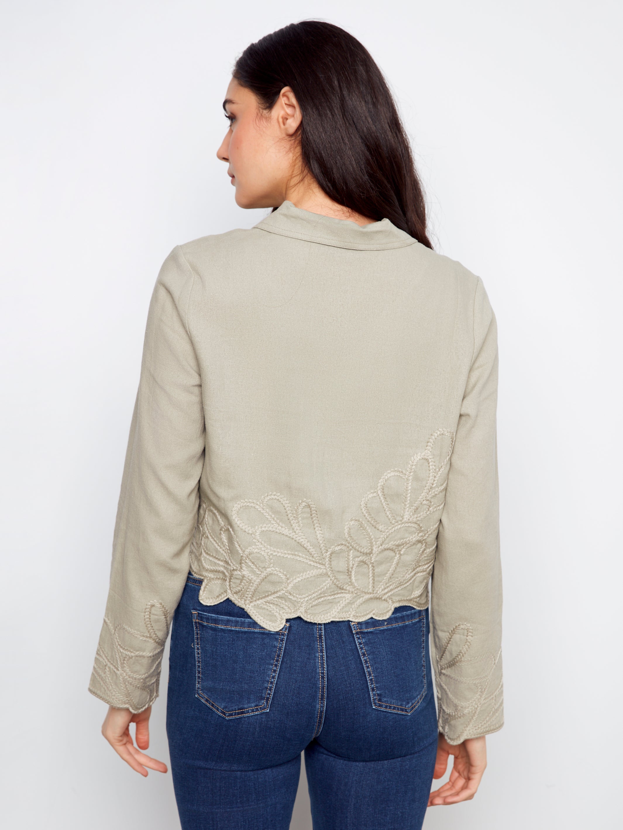 Embroidered Hem Linen Blend Jacket
