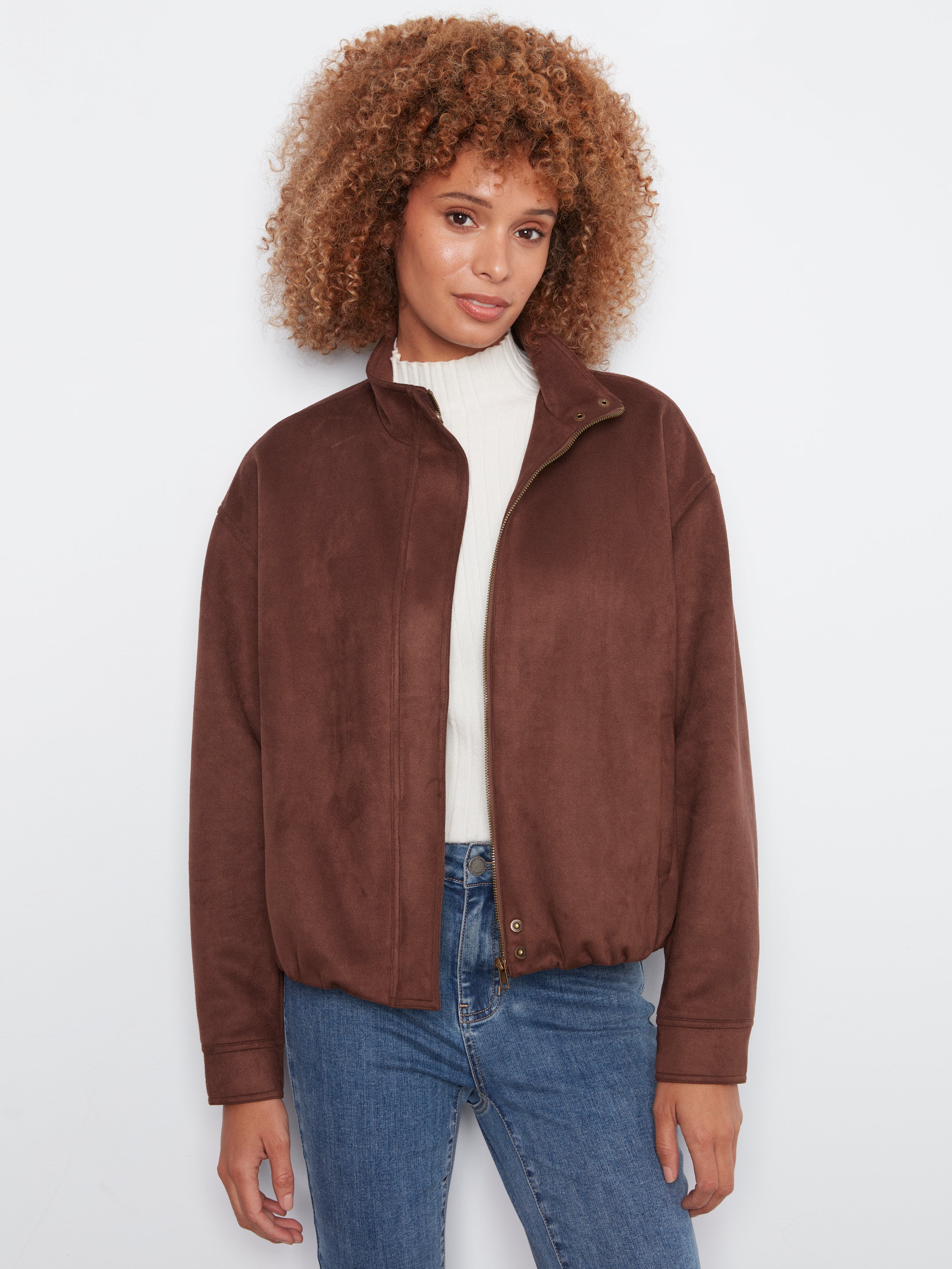 Faux Suede Bomber Jacket