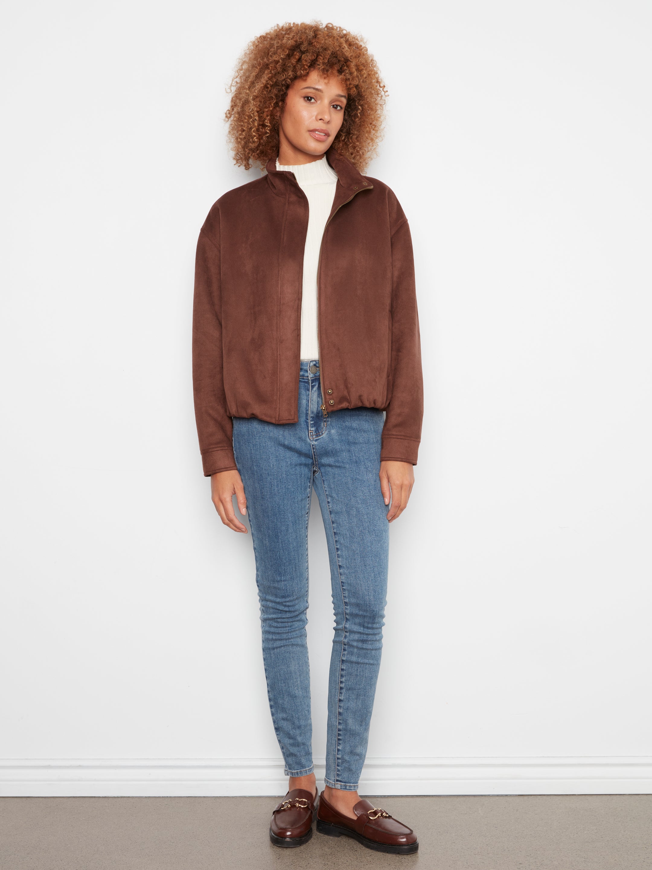 Faux Suede Bomber Jacket