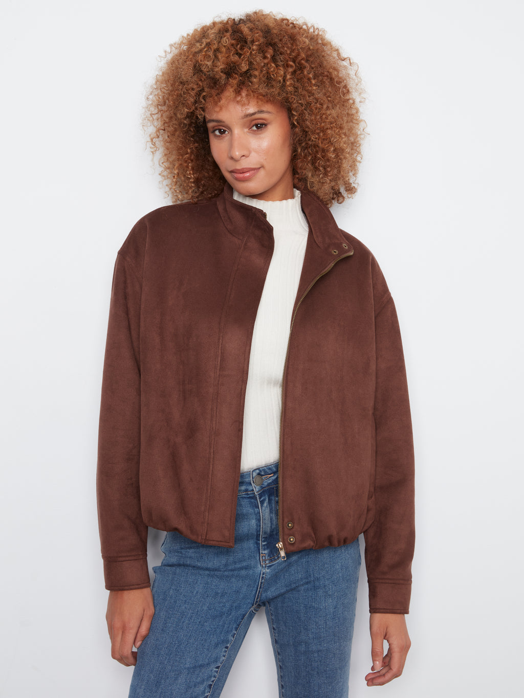 Faux Suede Bomber Jacket