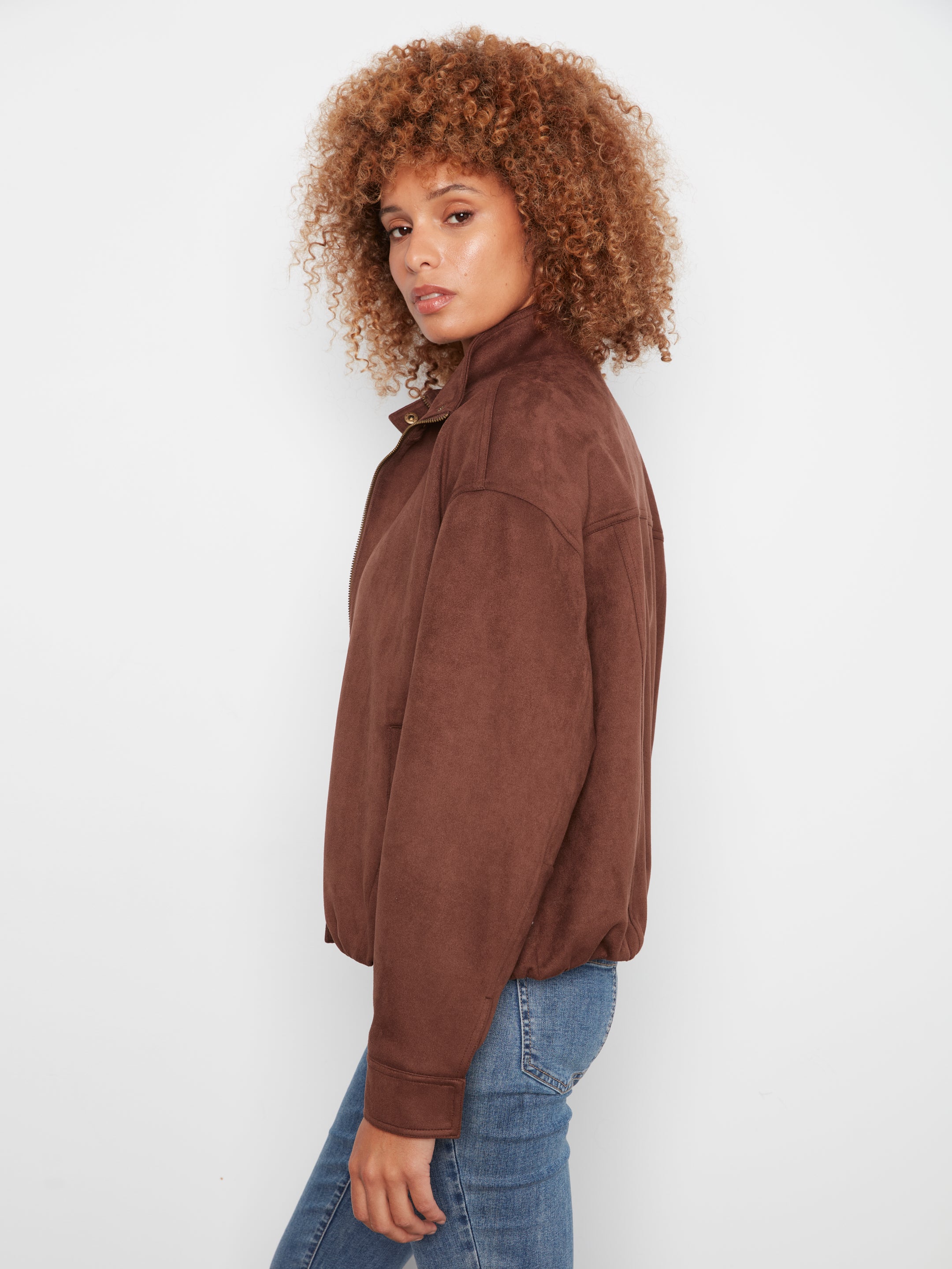 Faux Suede Bomber Jacket