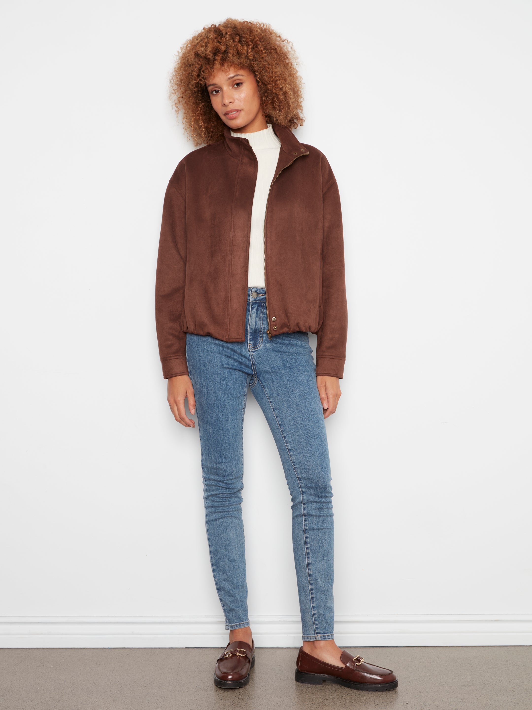 Faux Suede Bomber Jacket