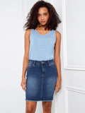 Stretch Denim Skort with Frayed Hem