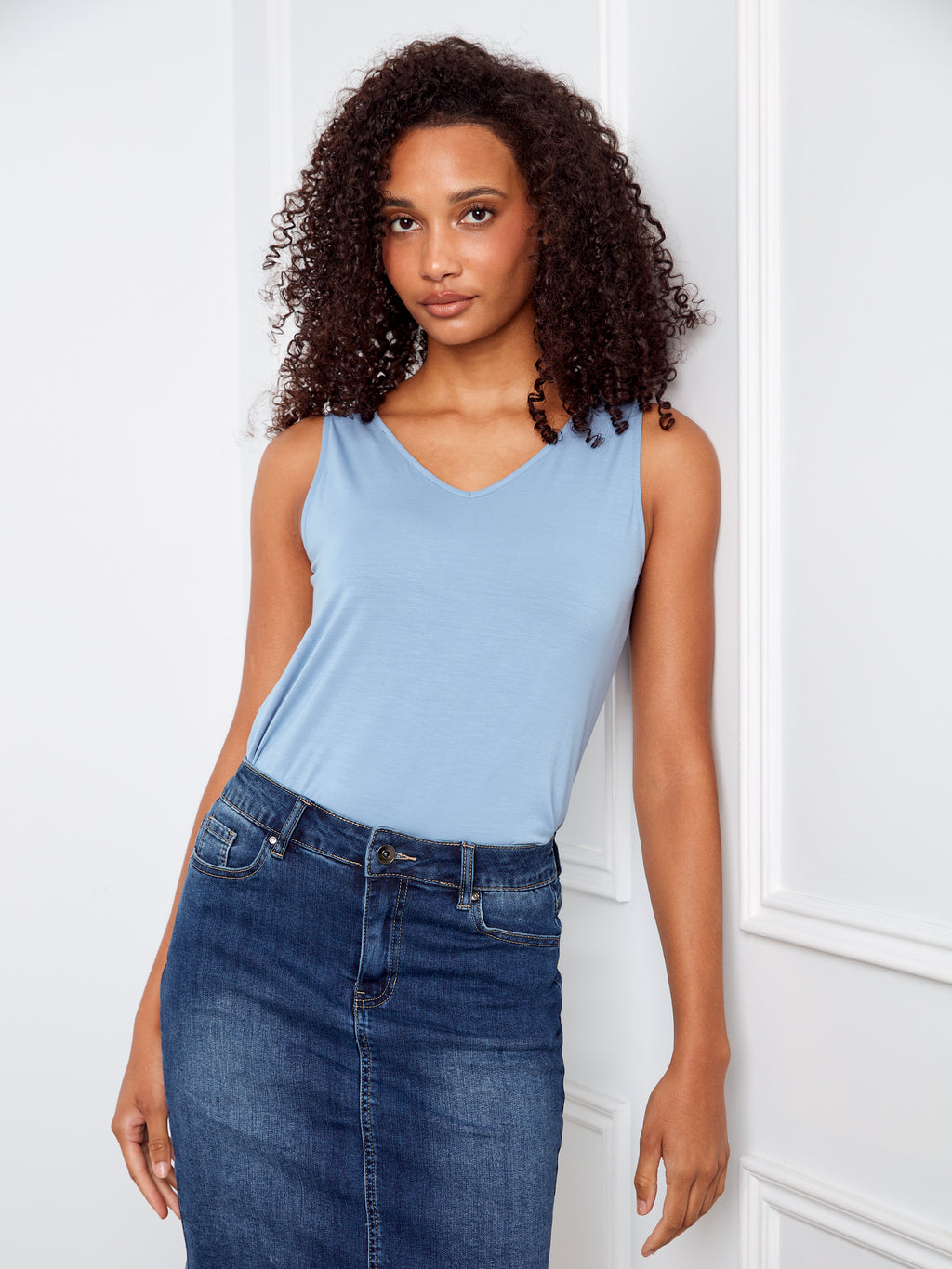 Stretch Denim Skort with Frayed Hem