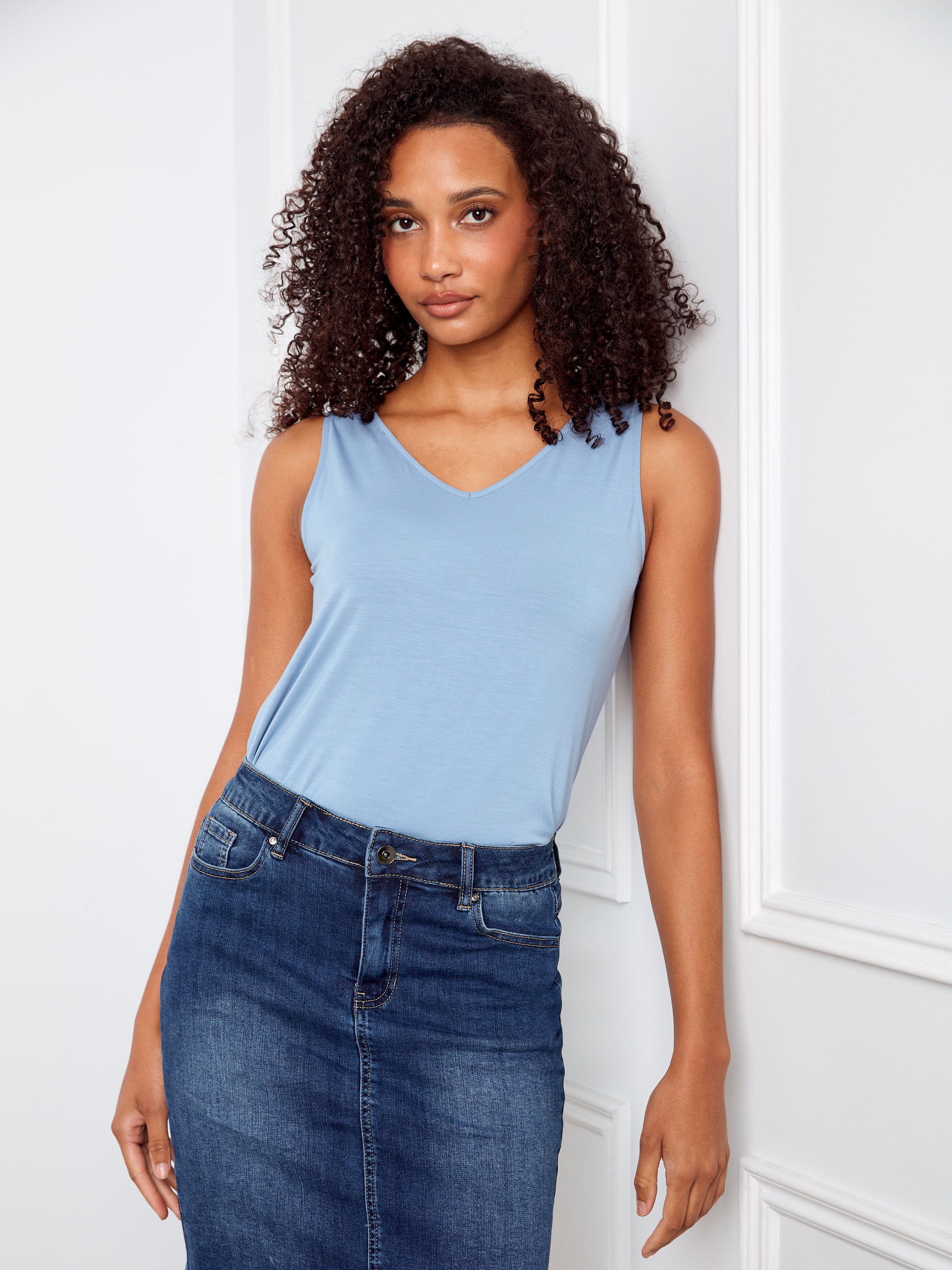 Stretch Denim Skort with Frayed Hem